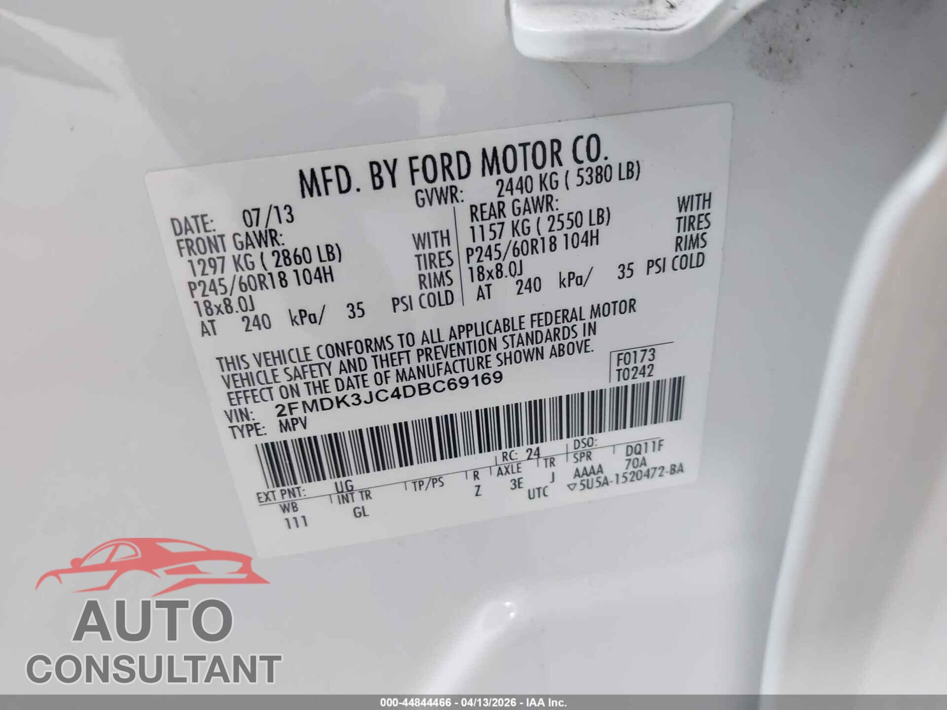 FORD EDGE 2013 - 2FMDK3JC4DBC69169