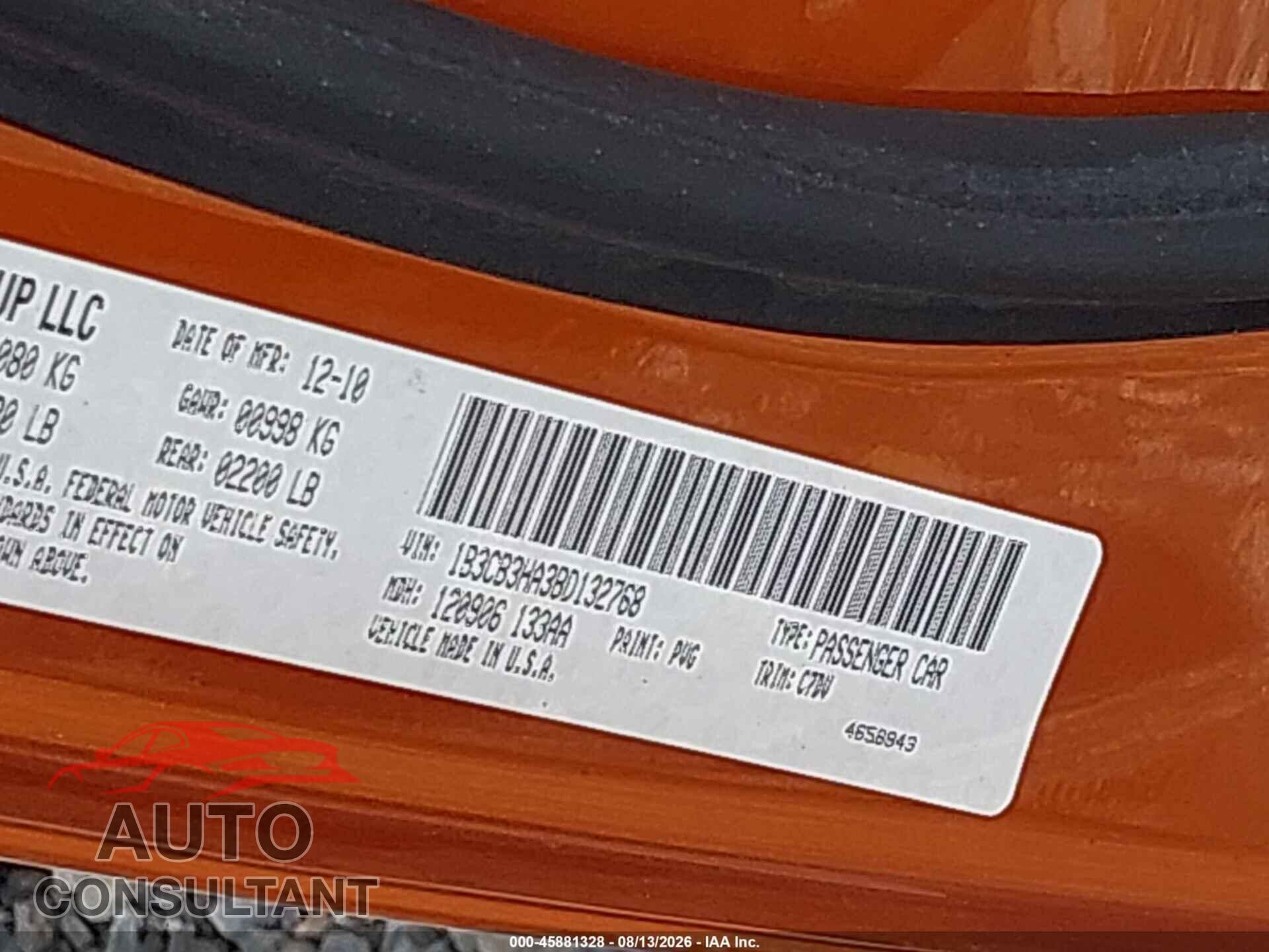 DODGE CALIBER 2011 - 1B3CB3HA3BD132768