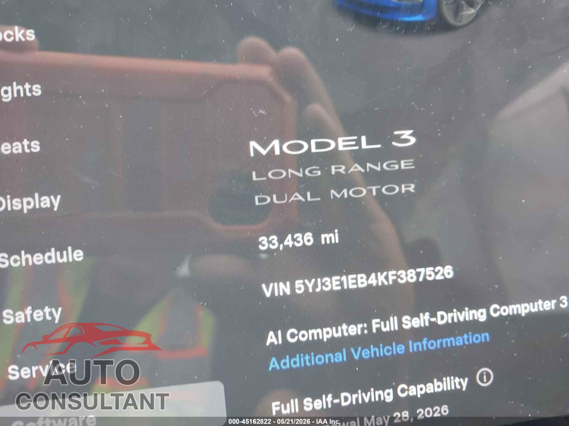 TESLA MODEL 3 2019 - 5YJ3E1EB4KF387526