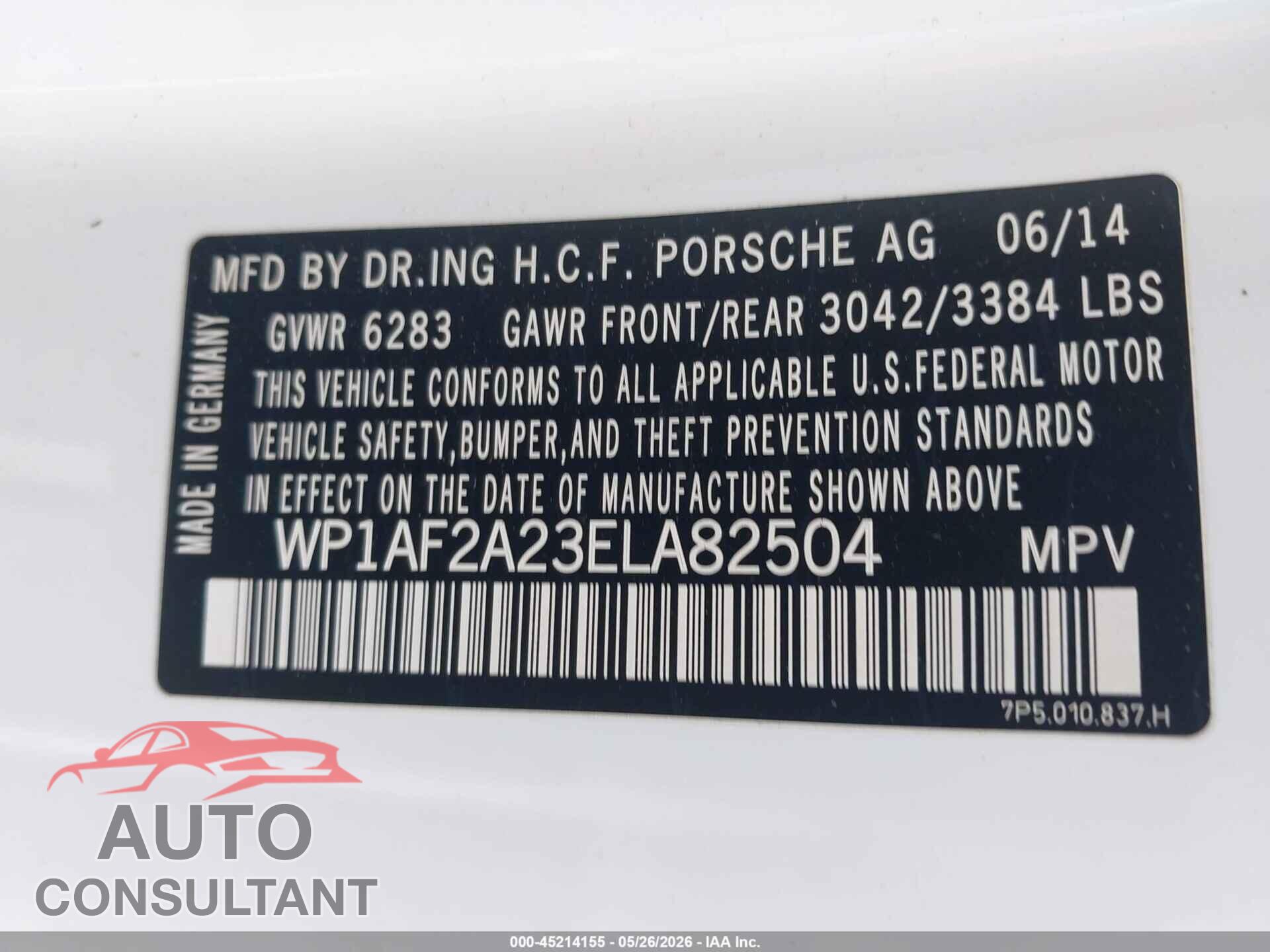 PORSCHE CAYENNE 2014 - WP1AF2A23ELA82504