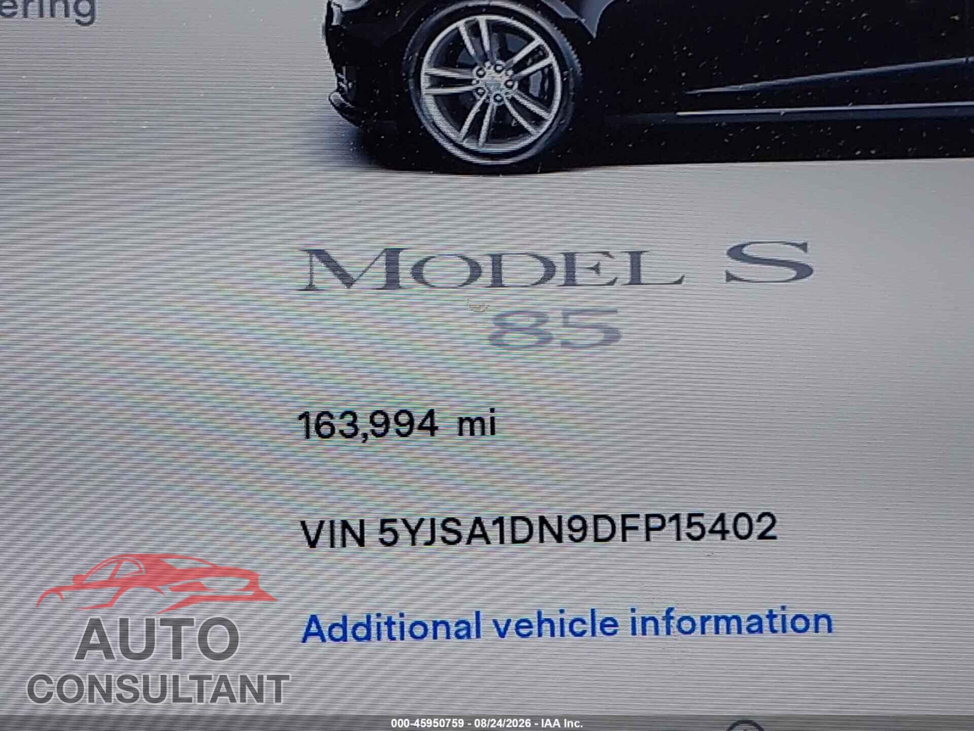 TESLA MODEL S 2013 - 5YJSA1DN9DFP15402