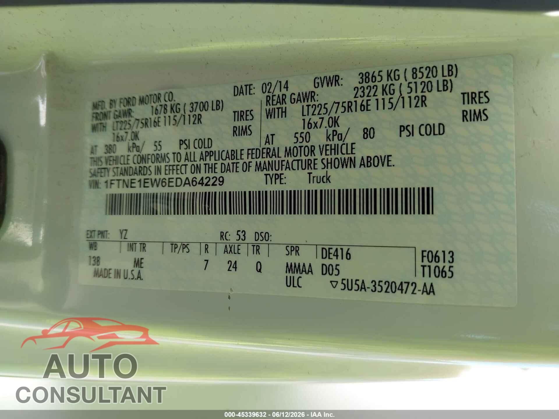 FORD E-150 2014 - 1FTNE1EW6EDA64229