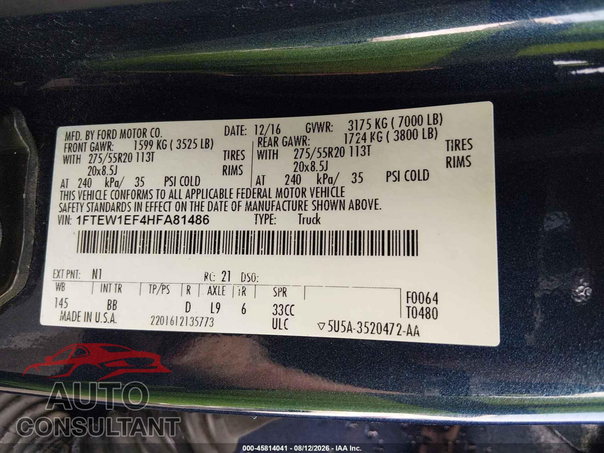 FORD F-150 2017 - 1FTEW1EF4HFA81486