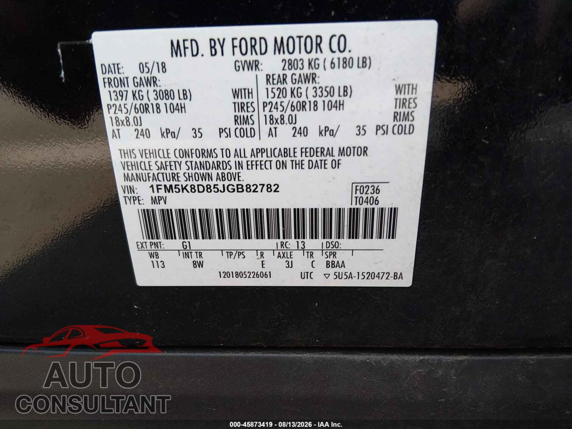 FORD EXPLORER 2018 - 1FM5K8D85JGB82782