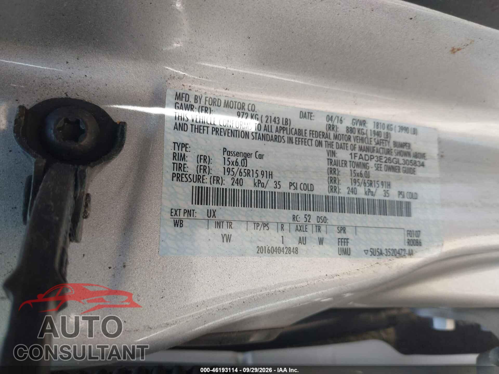 FORD FOCUS 2016 - 1FADP3E26GL305834