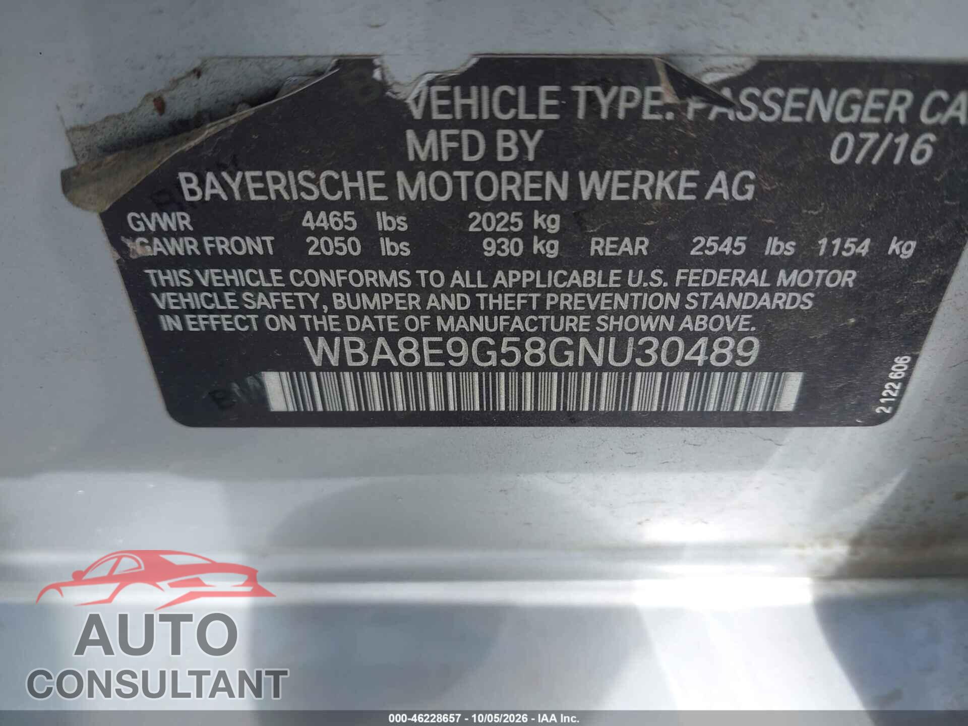 BMW 328I 2016 - WBA8E9G58GNU30489