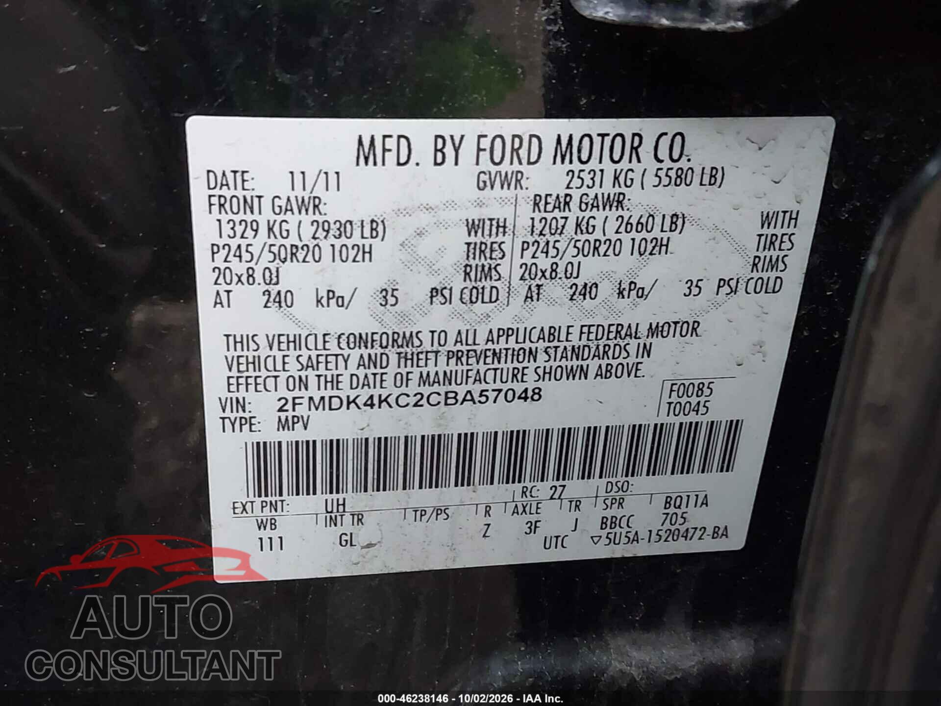 FORD EDGE 2012 - 2FMDK4KC2CBA57048