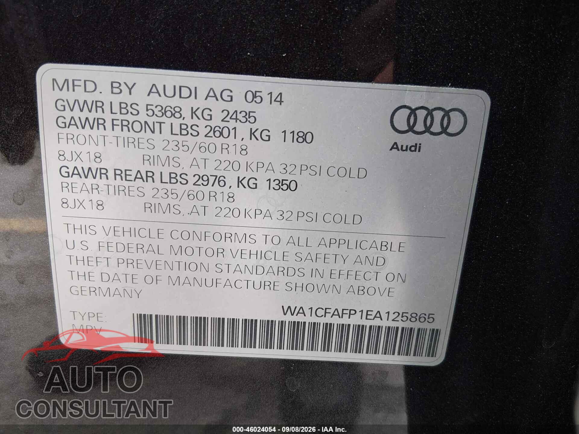 AUDI Q5 2014 - WA1CFAFP1EA125865