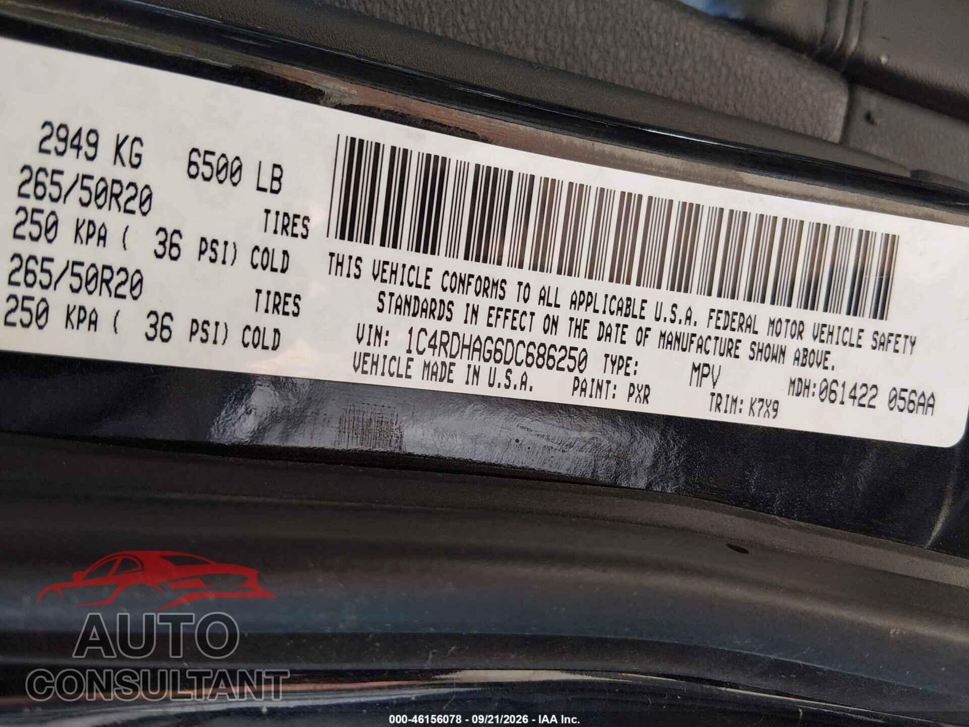 DODGE DURANGO 2013 - 1C4RDHAG6DC686250