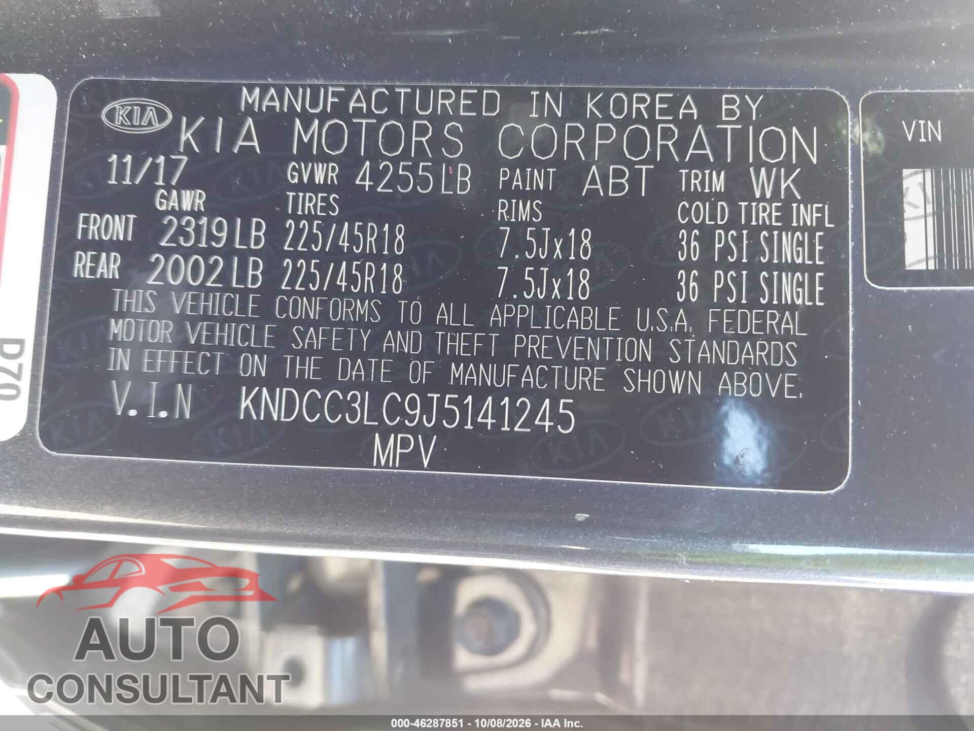 KIA NIRO 2018 - KNDCC3LC9J5141245