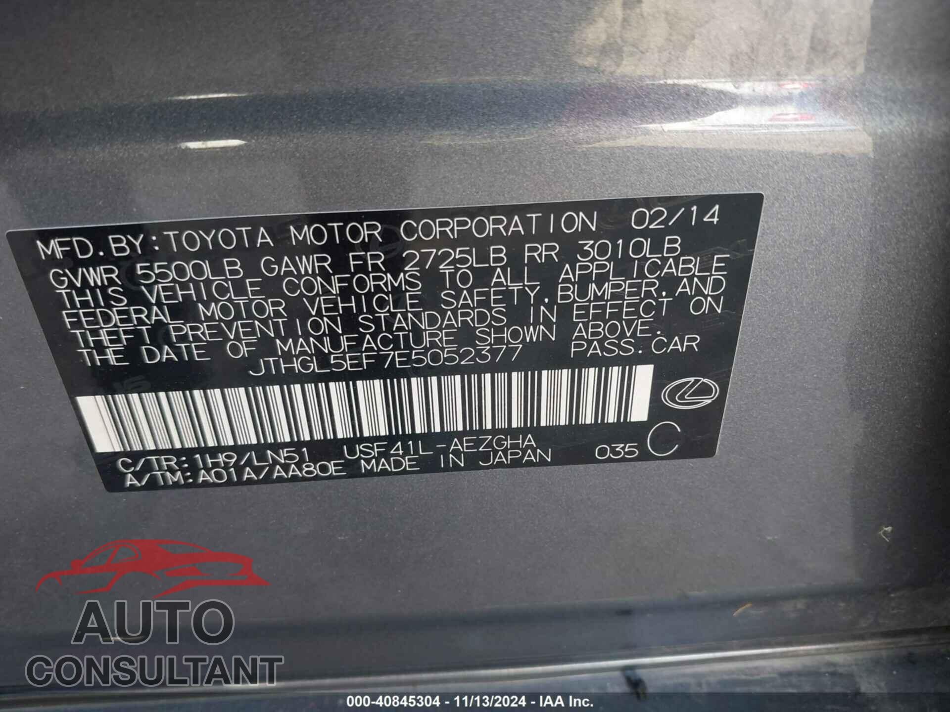 LEXUS LS 460 2014 - JTHGL5EF7E5052377