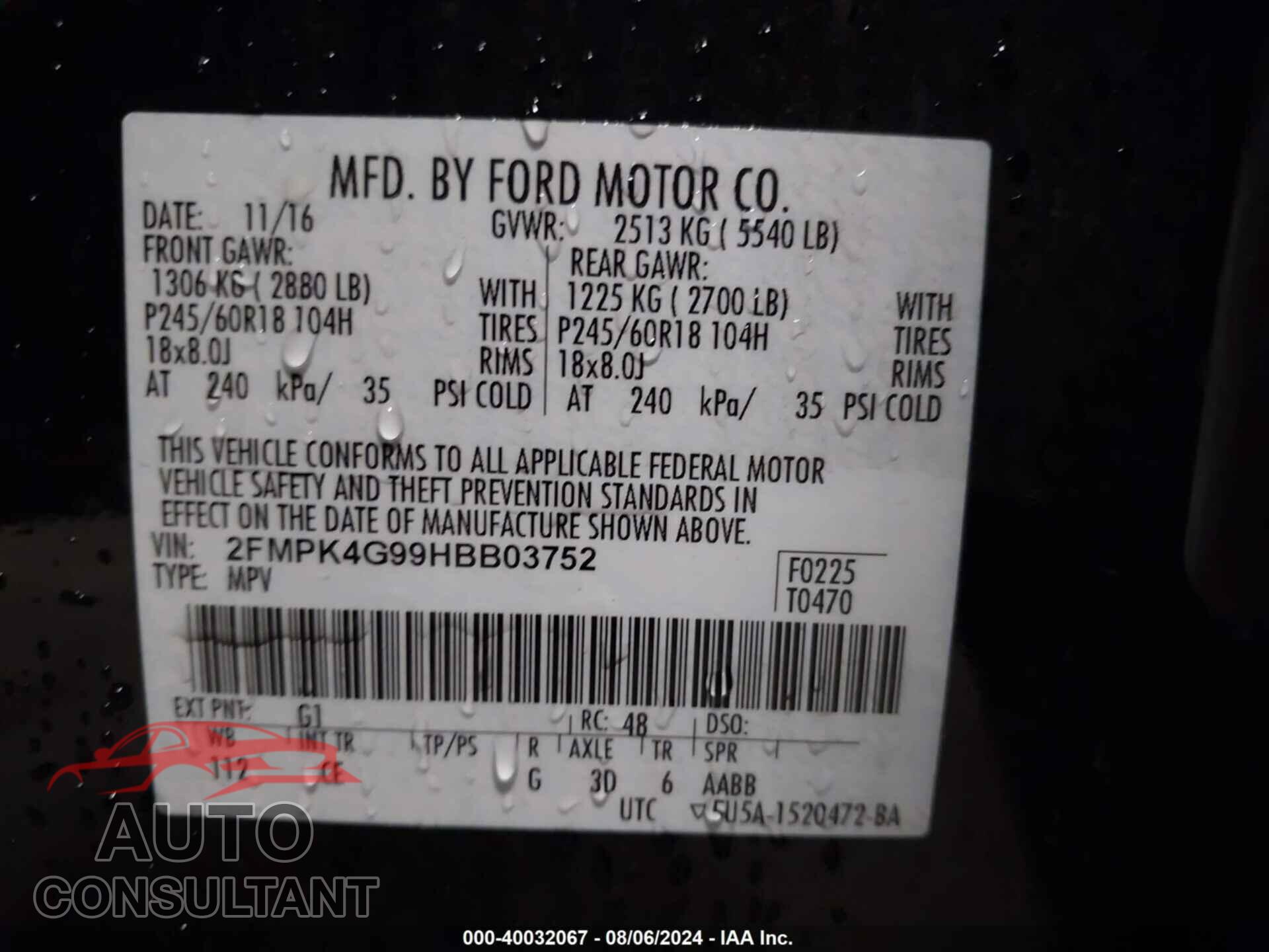 FORD EDGE 2017 - 2FMPK4G99HBB03752