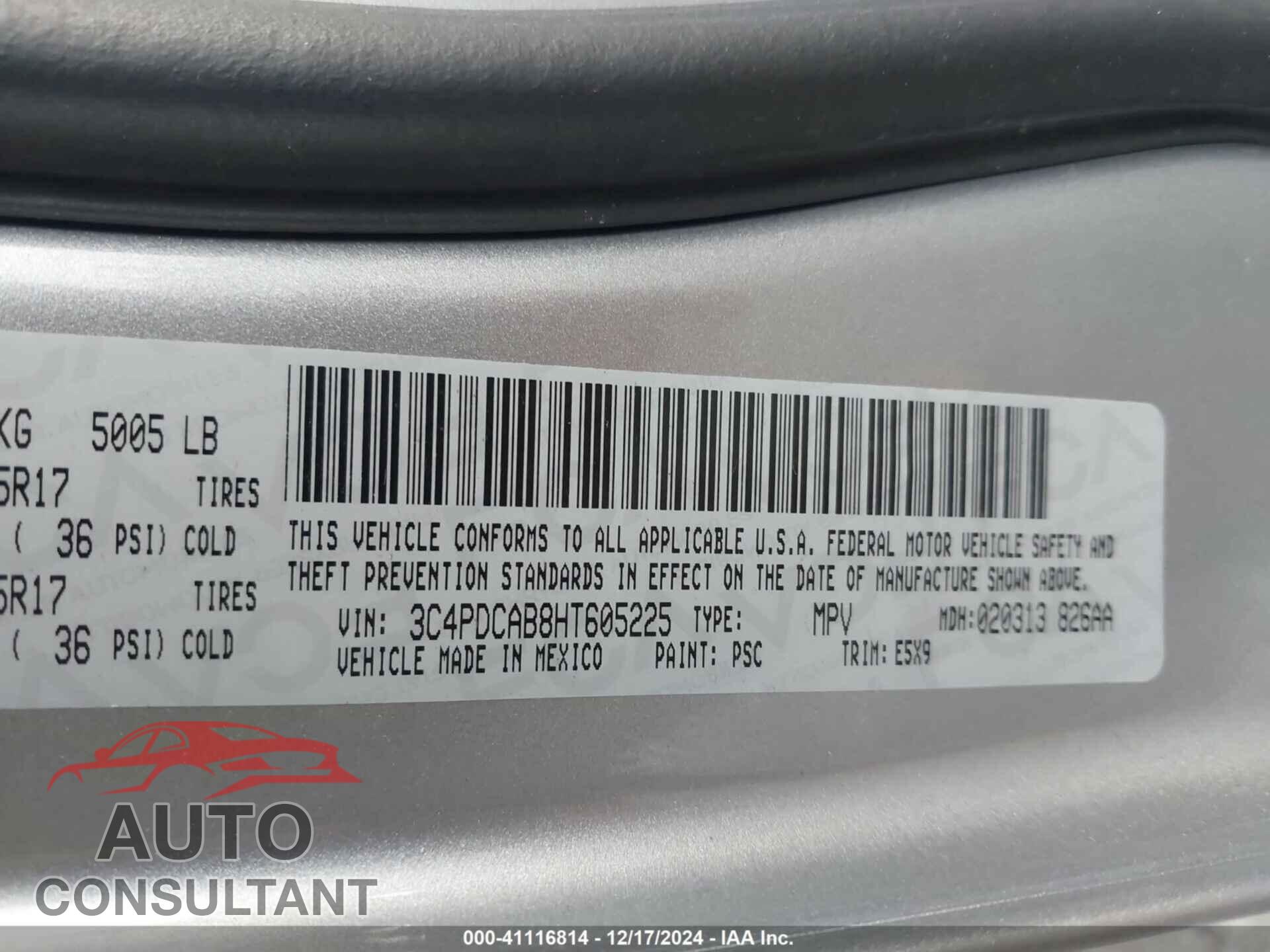 DODGE JOURNEY 2017 - 3C4PDCAB8HT605225