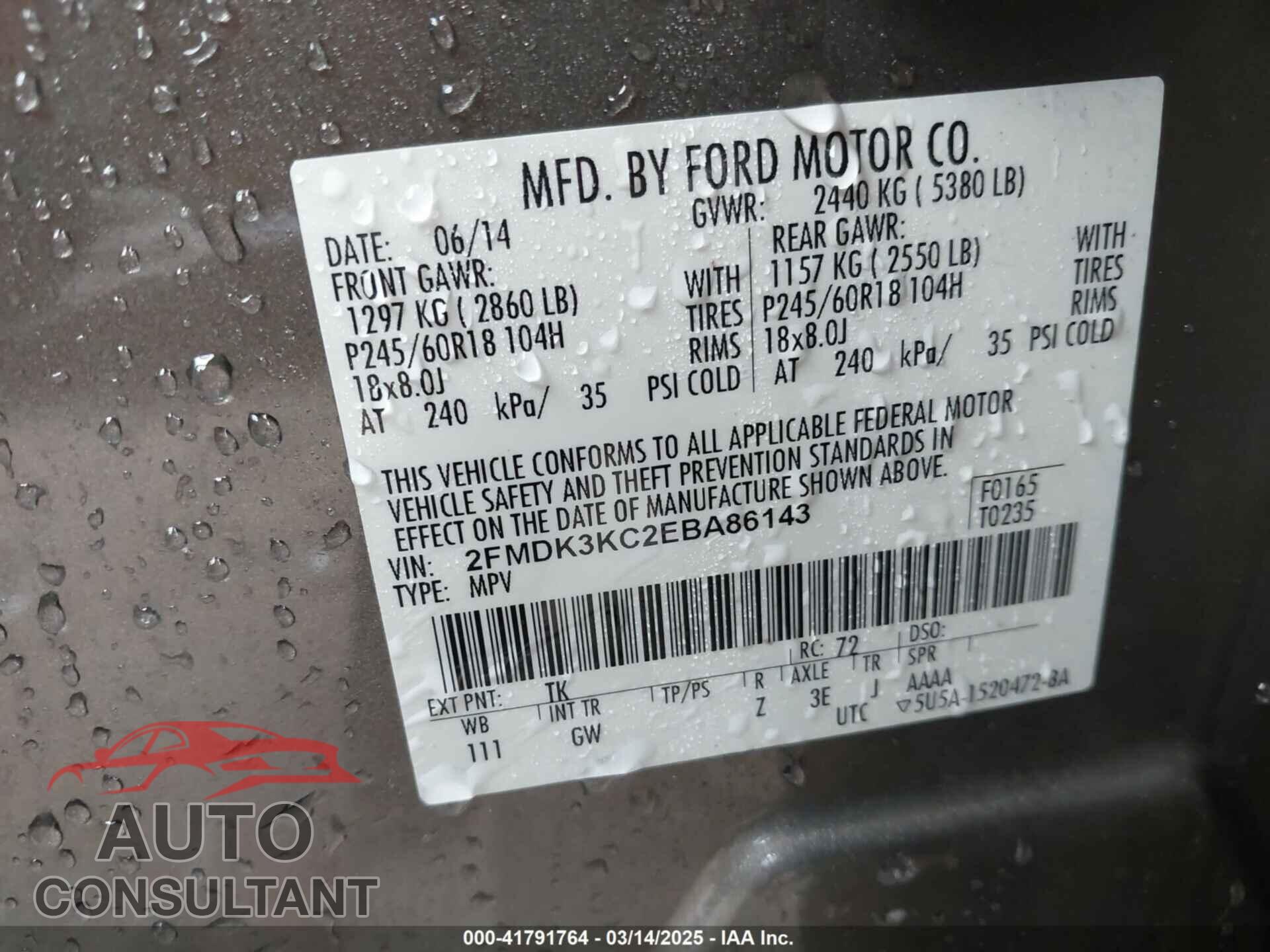 FORD EDGE 2014 - 2FMDK3KC2EBA86143
