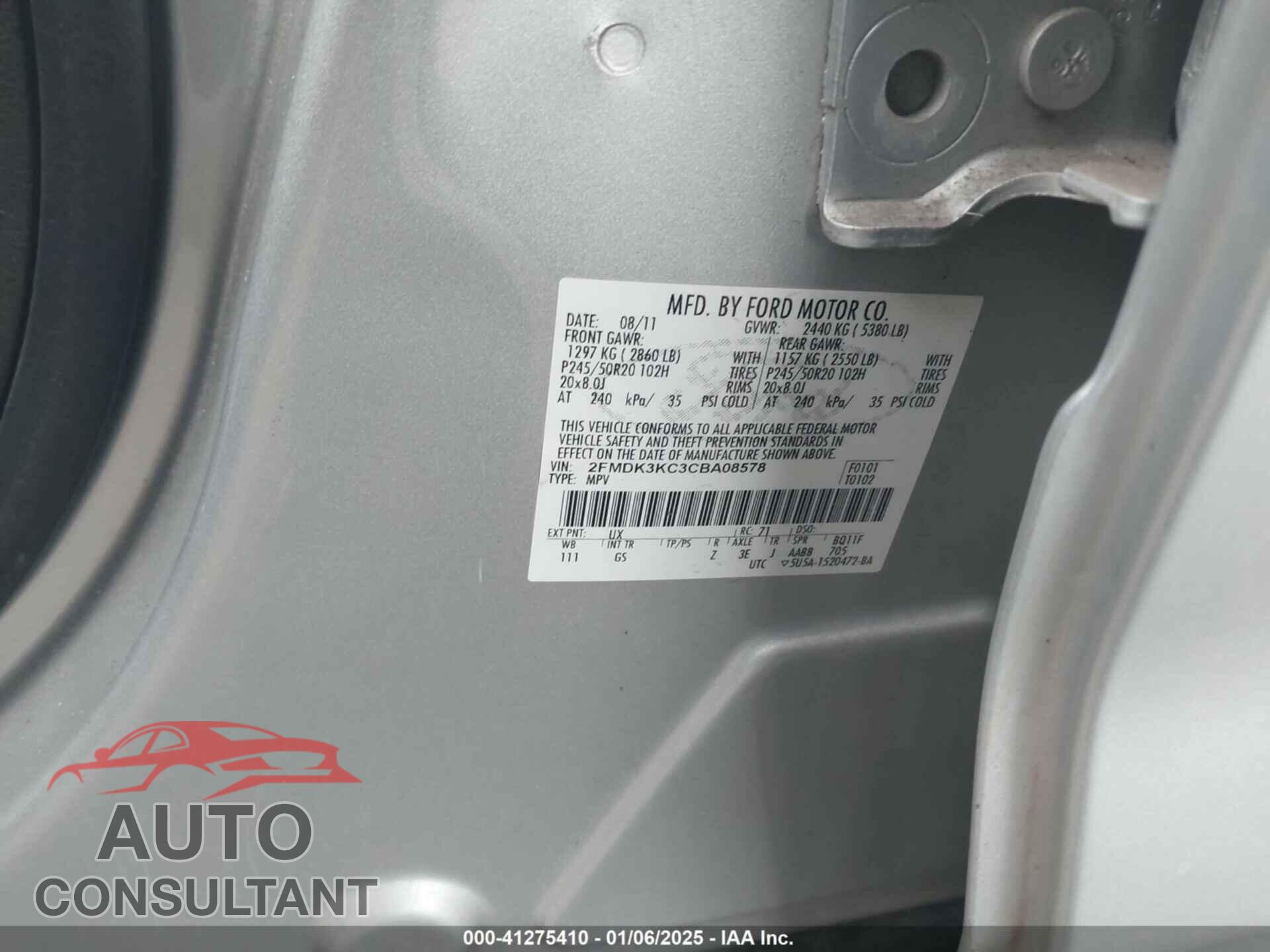 FORD EDGE 2012 - 2FMDK3KC3CBA08578