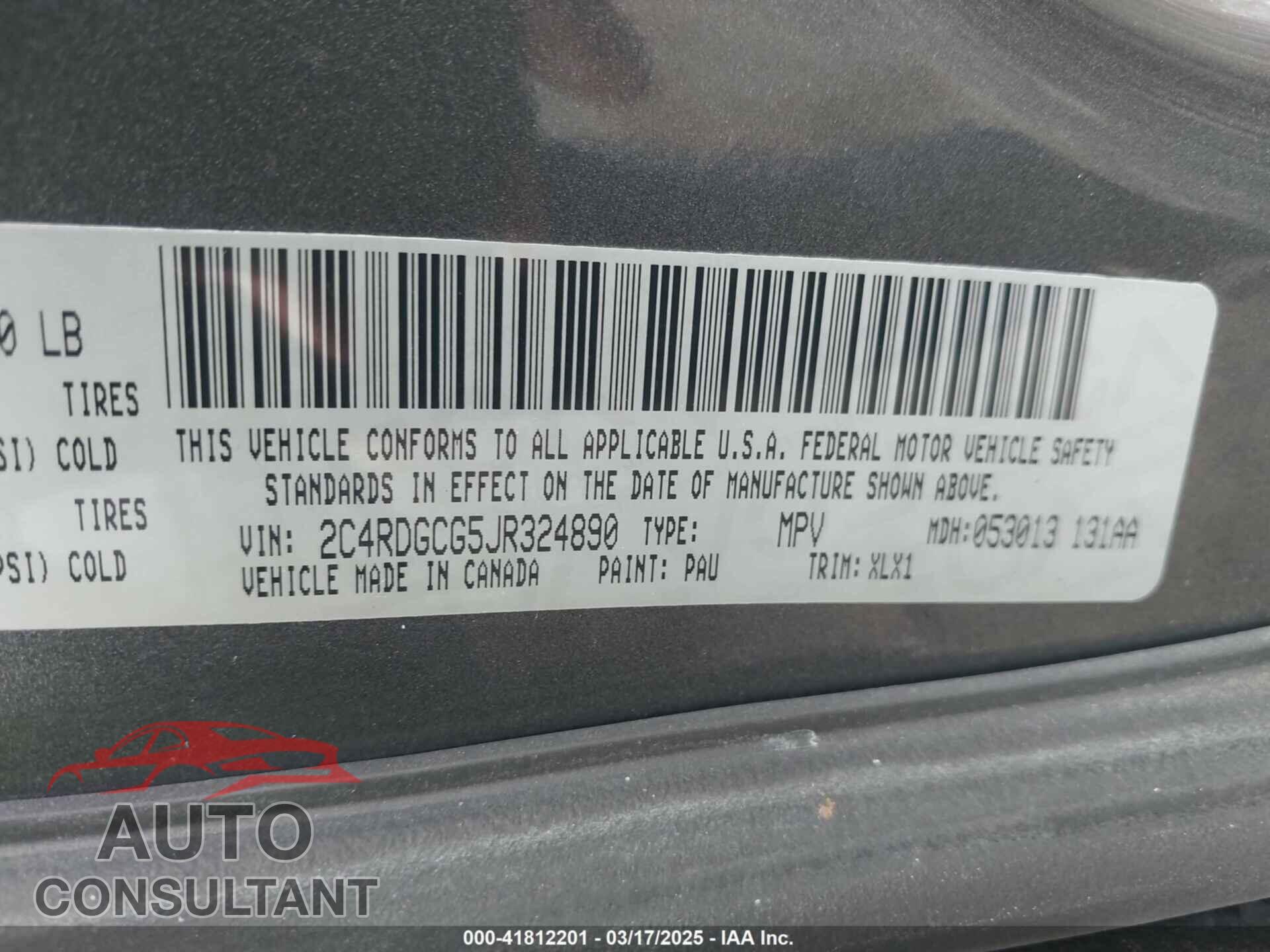 DODGE GRAND CARAVAN 2018 - 2C4RDGCG5JR324890