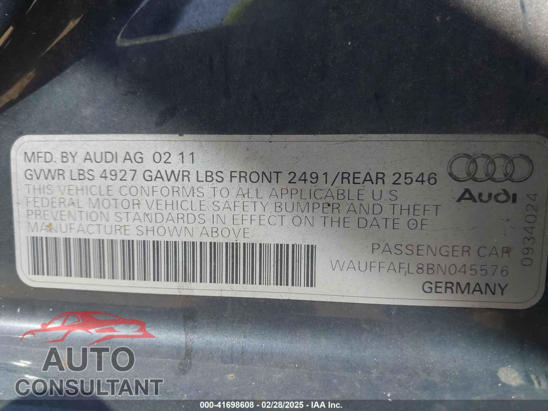AUDI A4 2011 - WAUFFAFL8BN045576