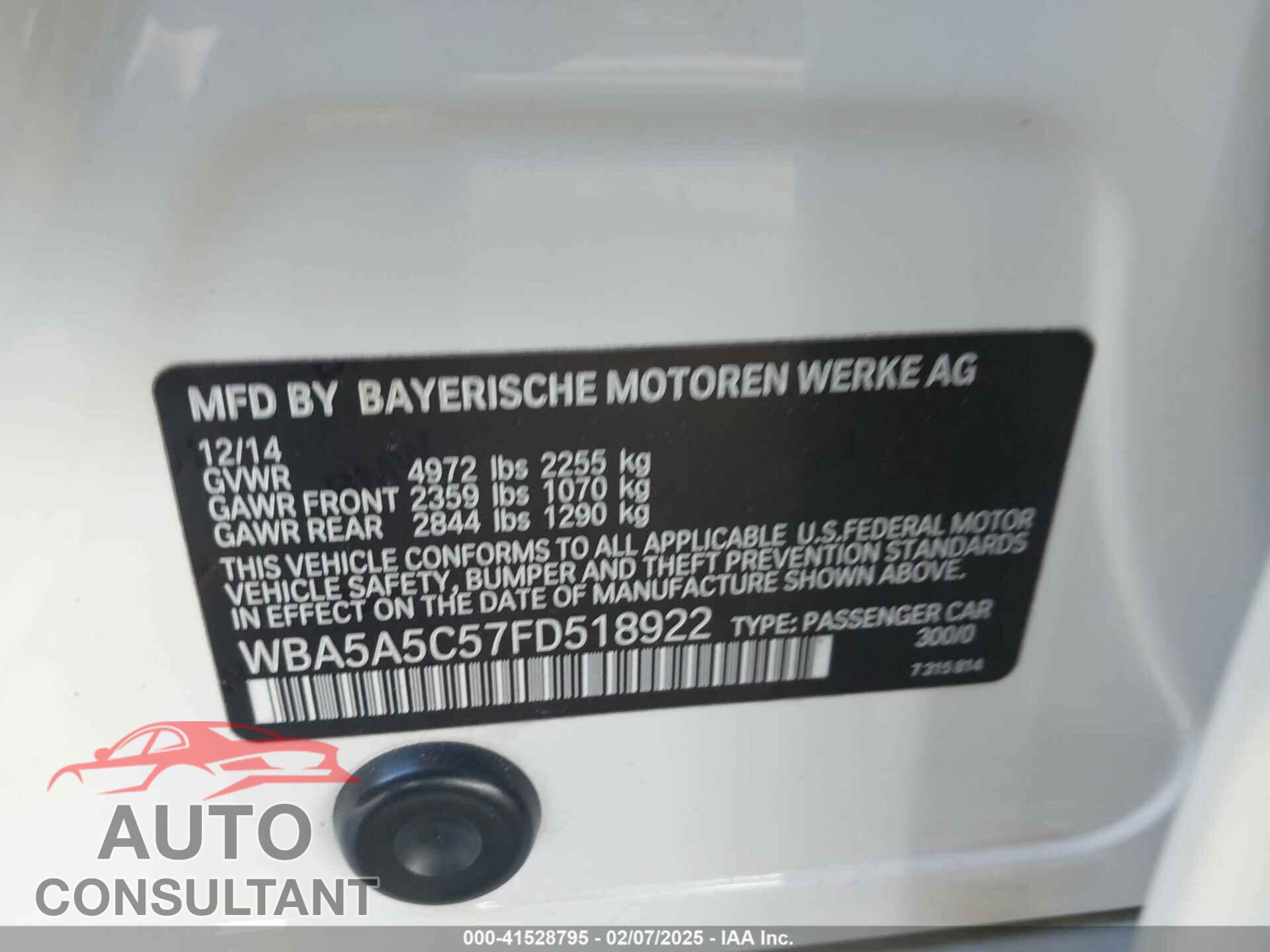 BMW 528I 2015 - WBA5A5C57FD518922