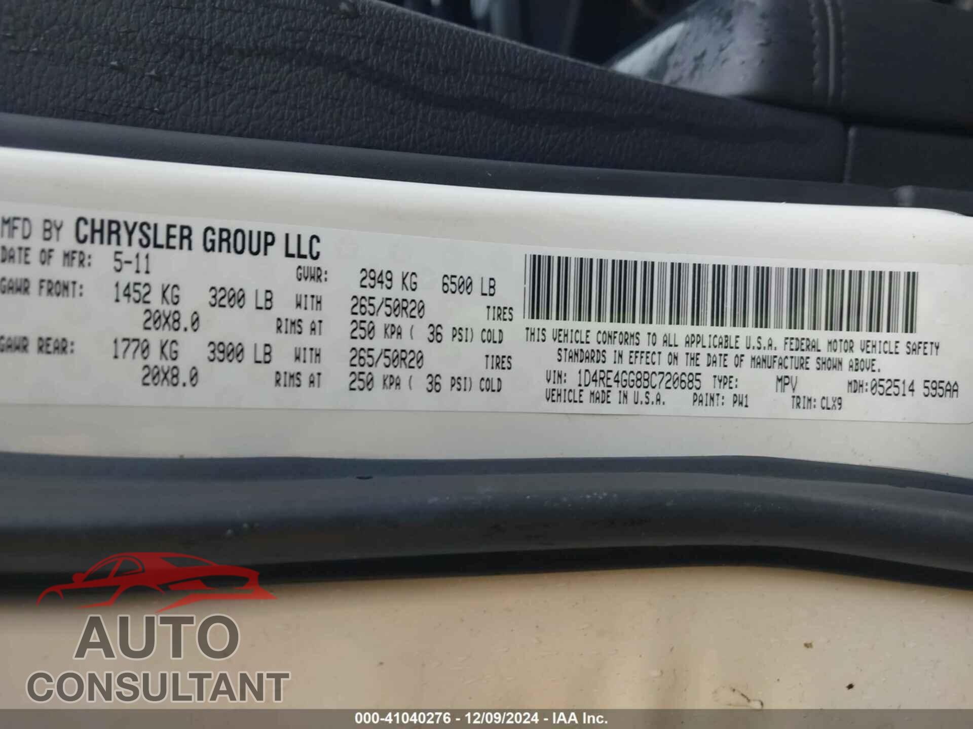DODGE DURANGO 2011 - 1D4RE4GG8BC720685