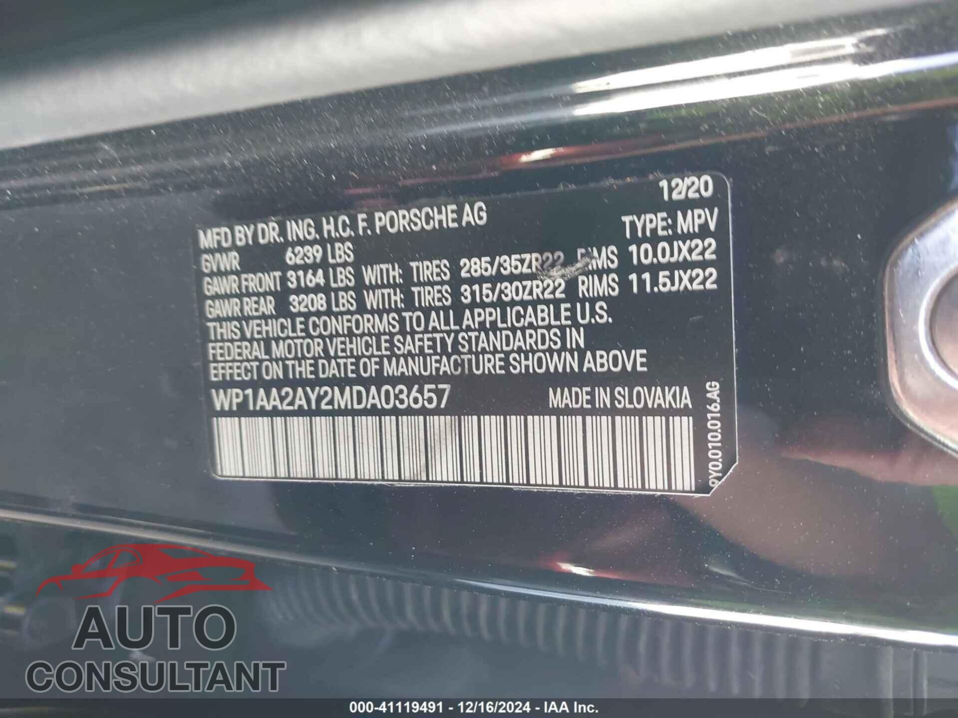 PORSCHE CAYENNE 2021 - WP1AA2AY2MDA03657