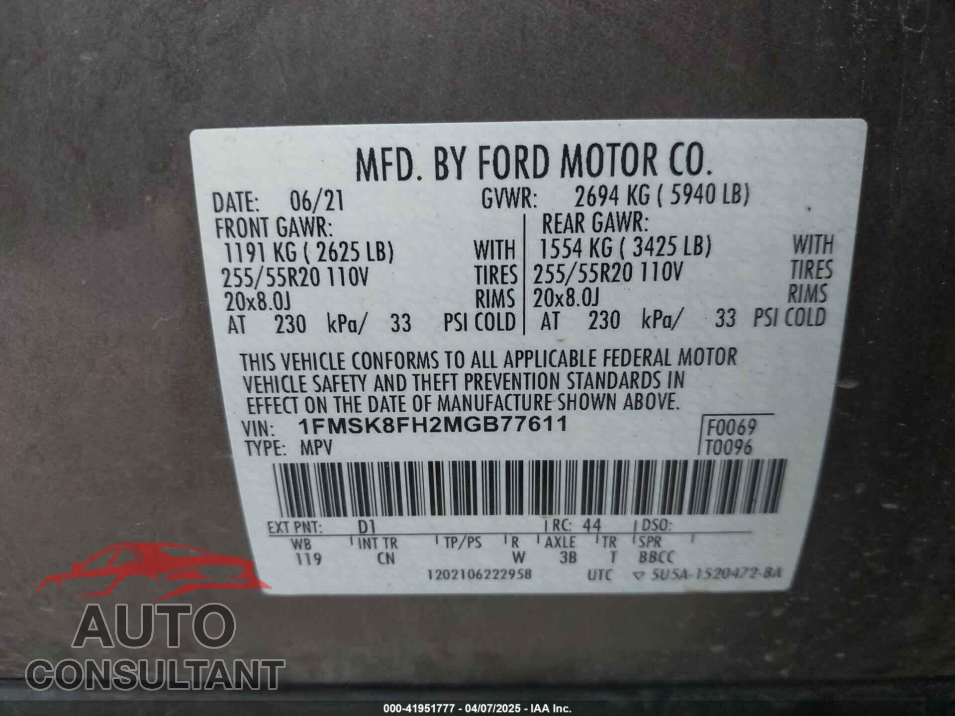 FORD EXPLORER 2021 - 1FMSK8FH2MGB77611