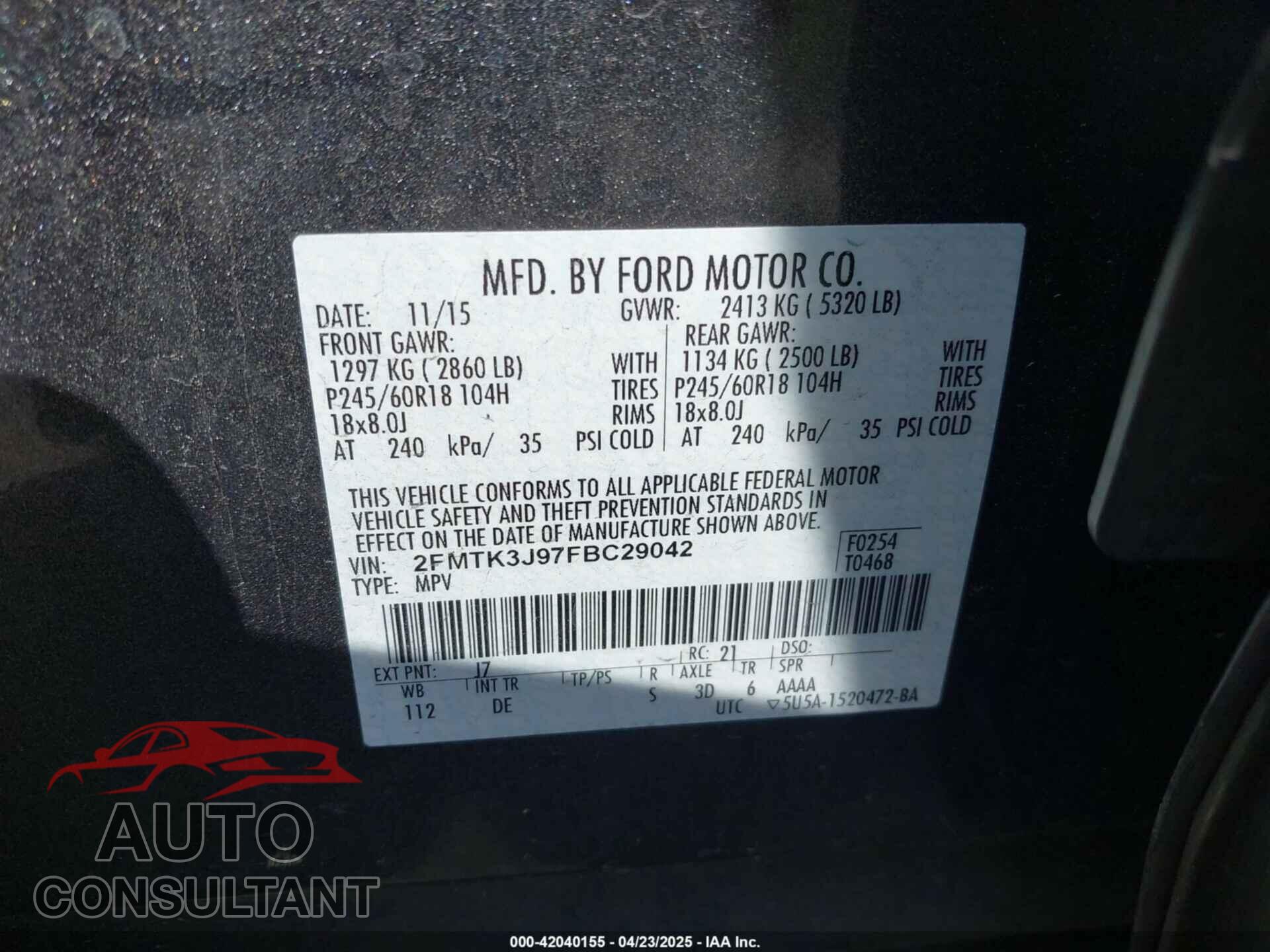 FORD EDGE 2015 - 2FMTK3J97FBC29042