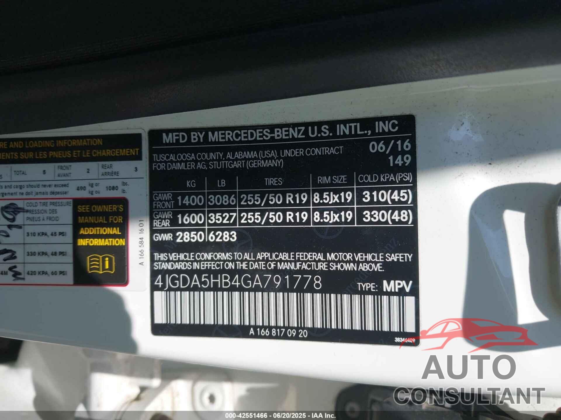 MERCEDES-BENZ GLE 350 2016 - 4JGDA5HB4GA791778
