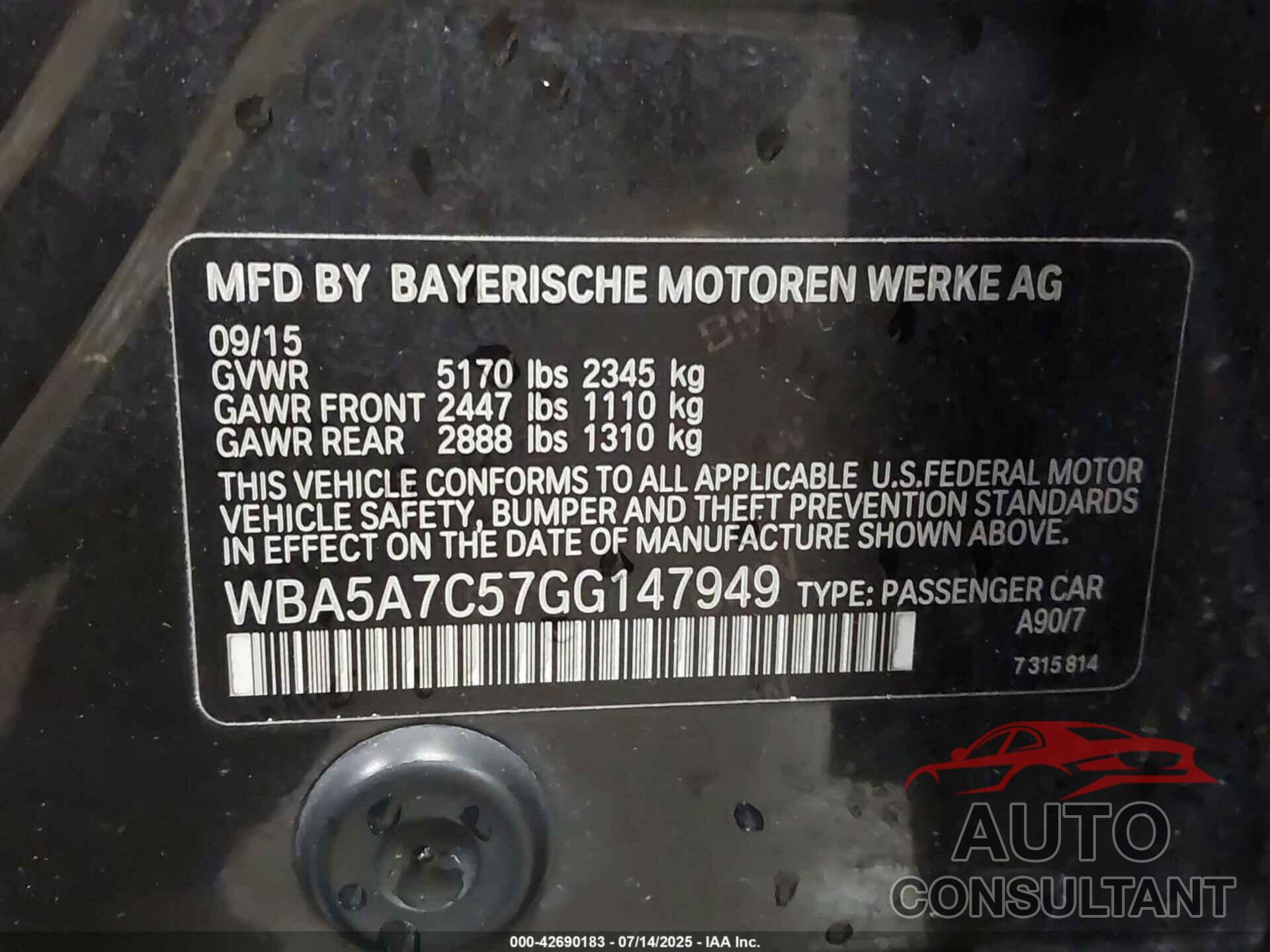 BMW 528I 2016 - WBA5A7C57GG147949