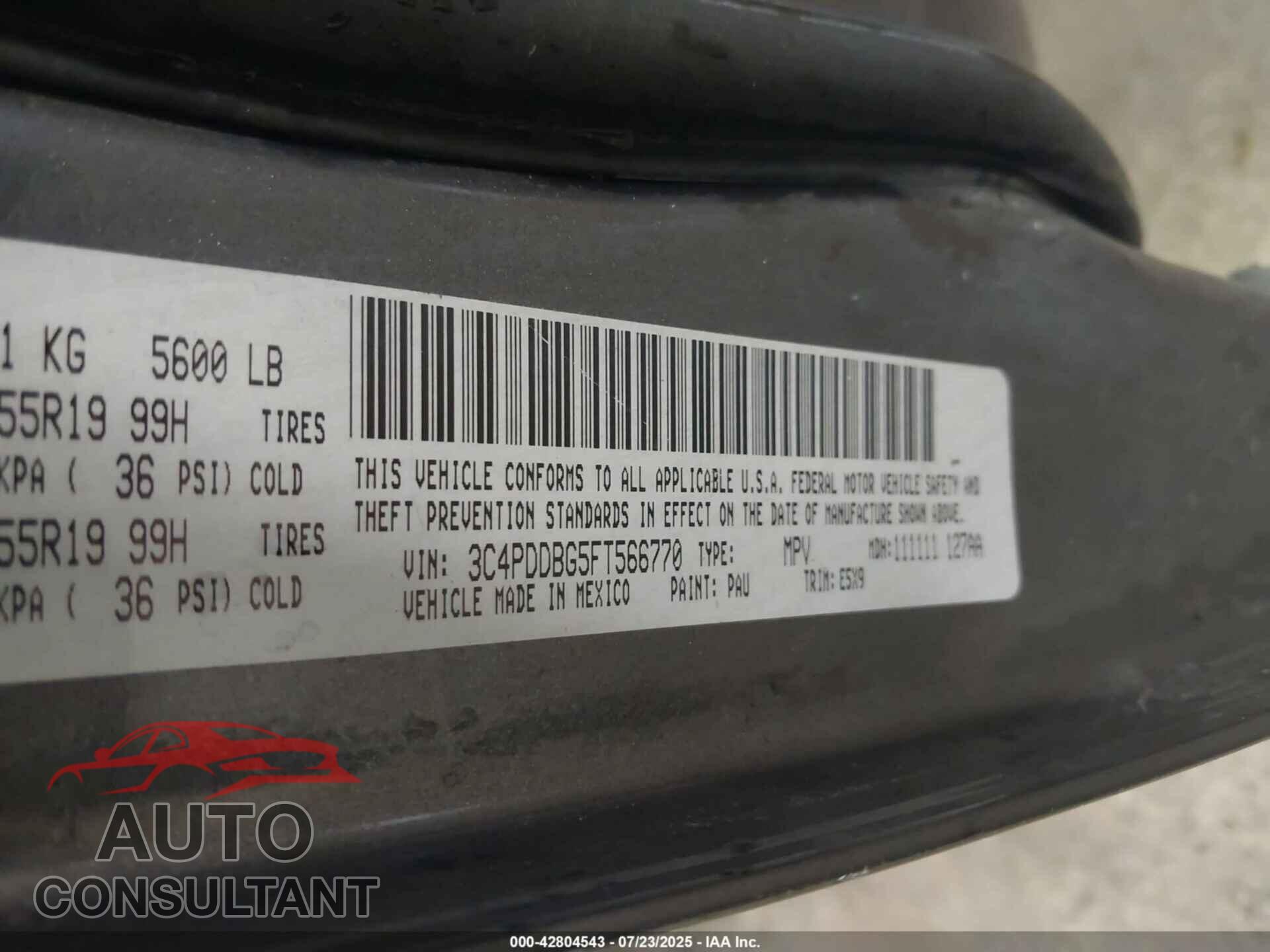 DODGE JOURNEY 2015 - 3C4PDDBG5FT566770