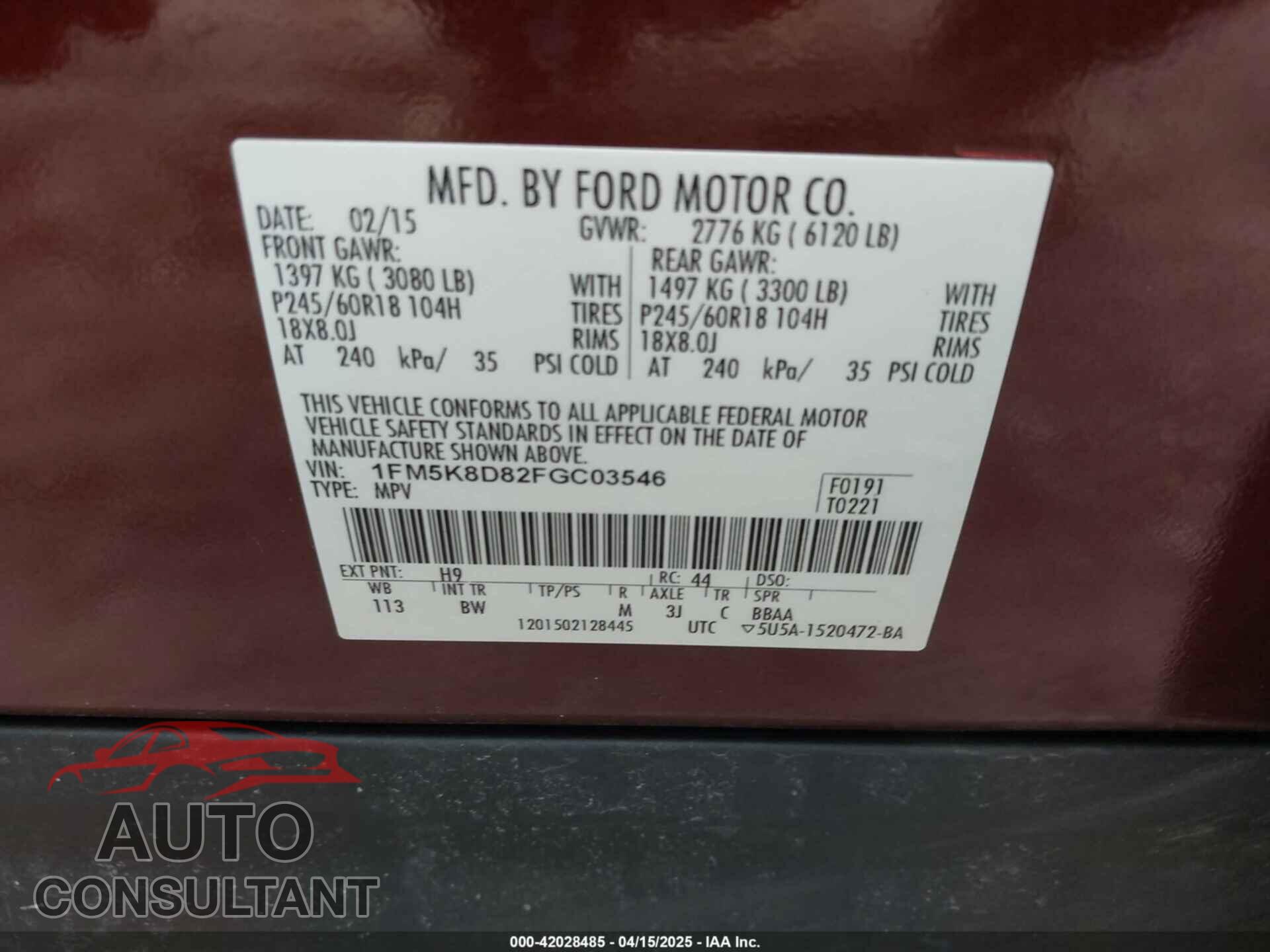 FORD EXPLORER 2015 - 1FM5K8D82FGC03546