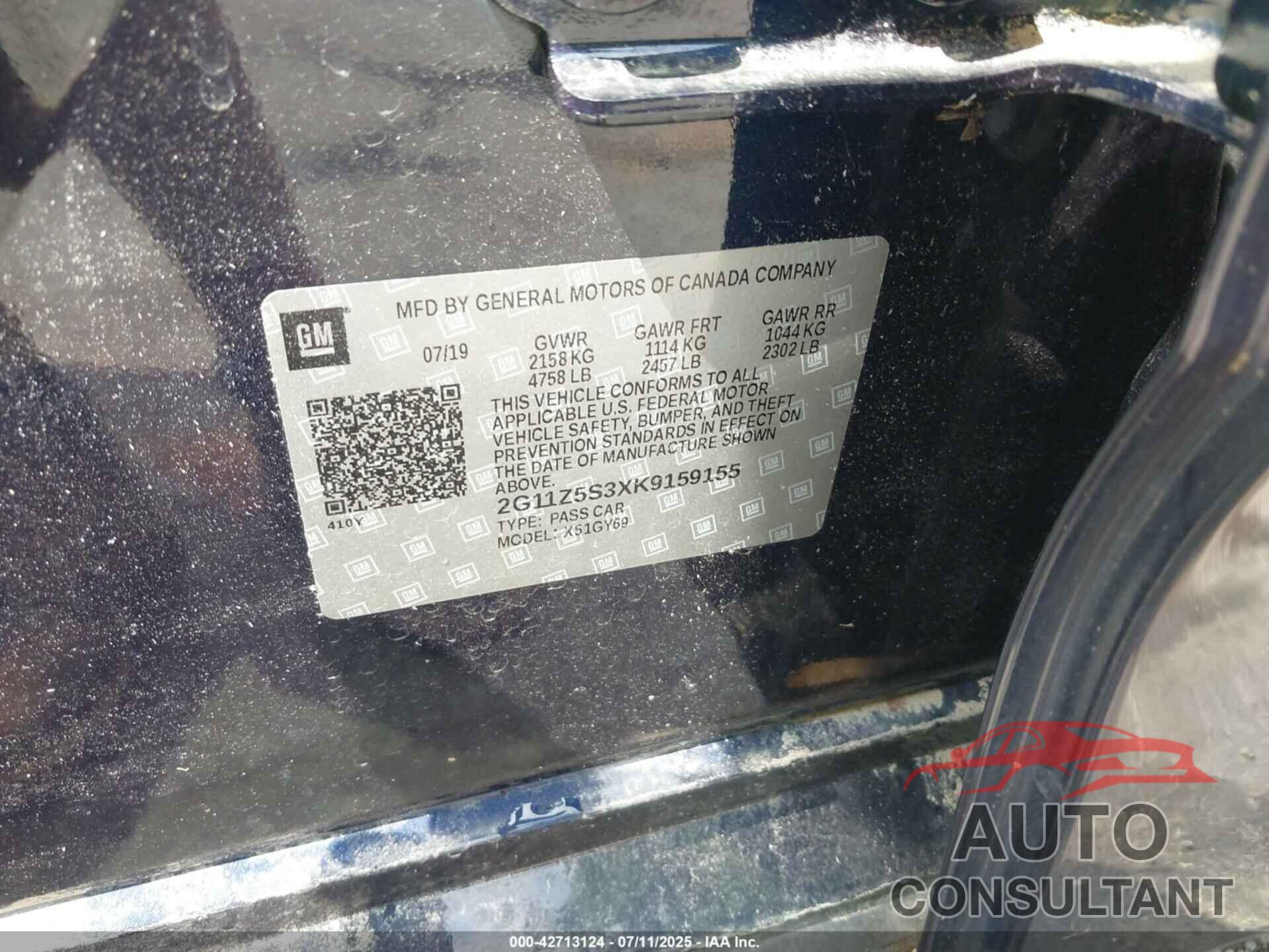 CHEVROLET IMPALA 2019 - 2G11Z5S3XK9159155
