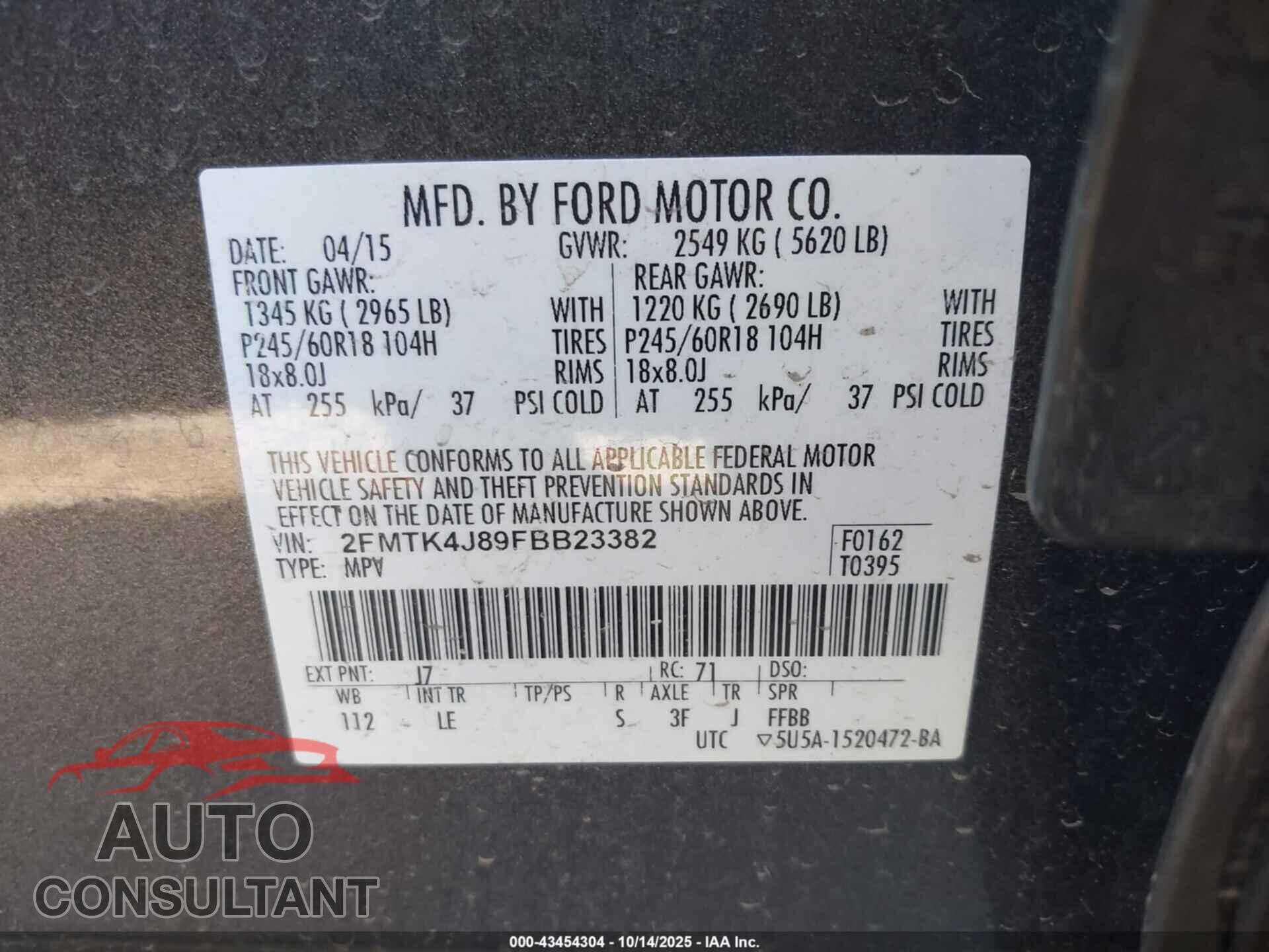 FORD EDGE 2015 - 2FMTK4J89FBB23382