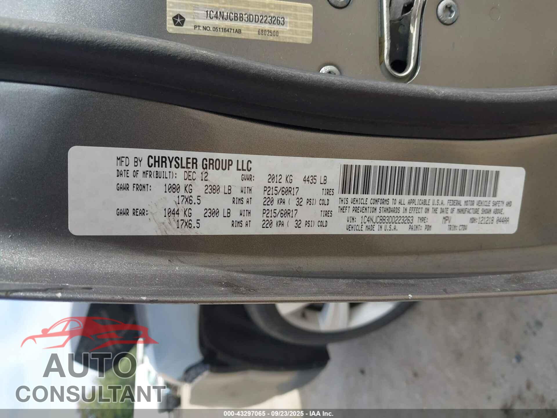 JEEP COMPASS 2013 - 1C4NJCBB3DD223263