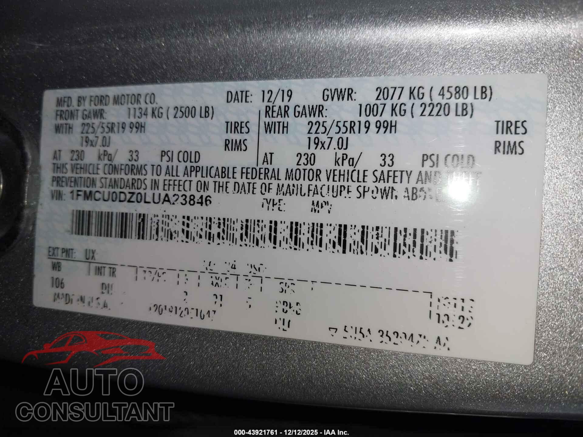 FORD ESCAPE 2020 - 1FMCU0DZ0LUA23846