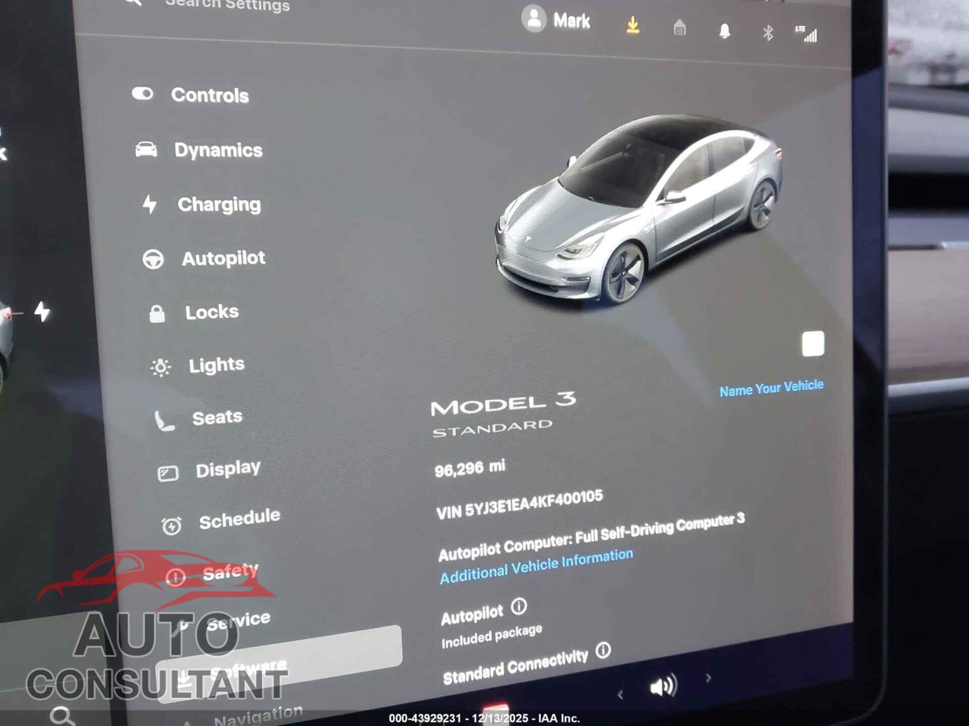 TESLA MODEL 3 2019 - 5YJ3E1EA4KF400105