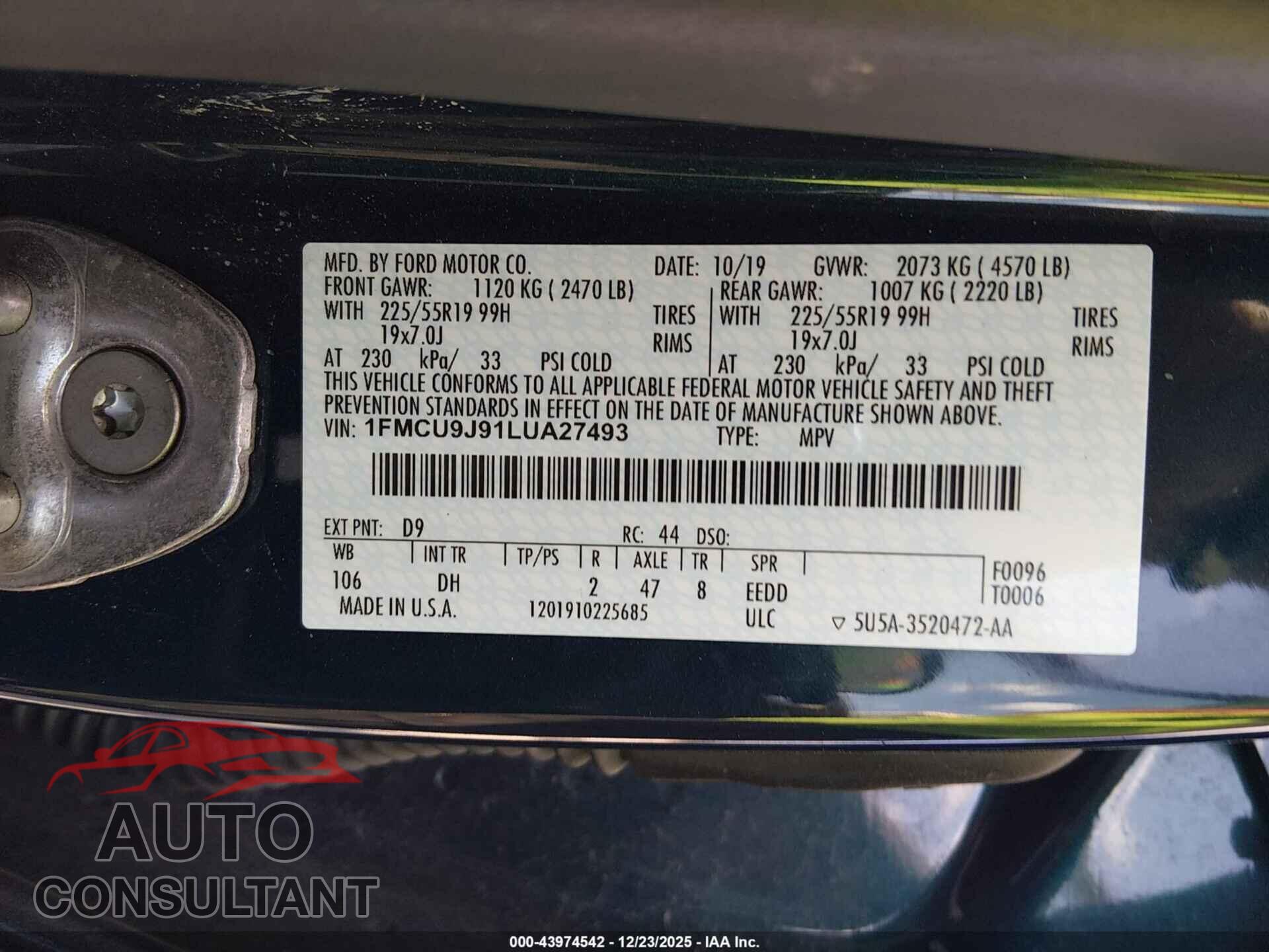 FORD ESCAPE 2020 - 1FMCU9J91LUA27493