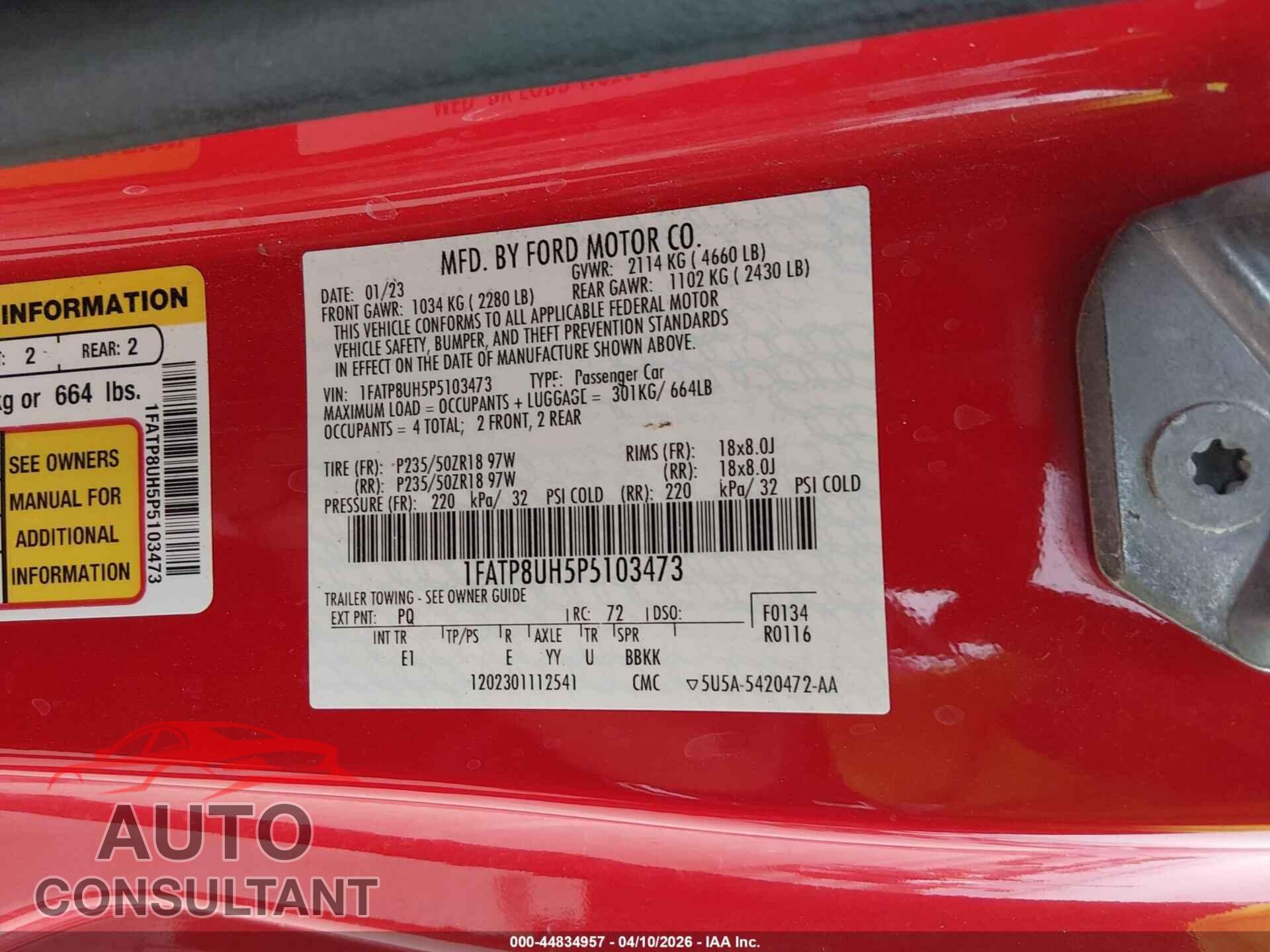 FORD MUSTANG 2023 - 1FATP8UH5P5103473