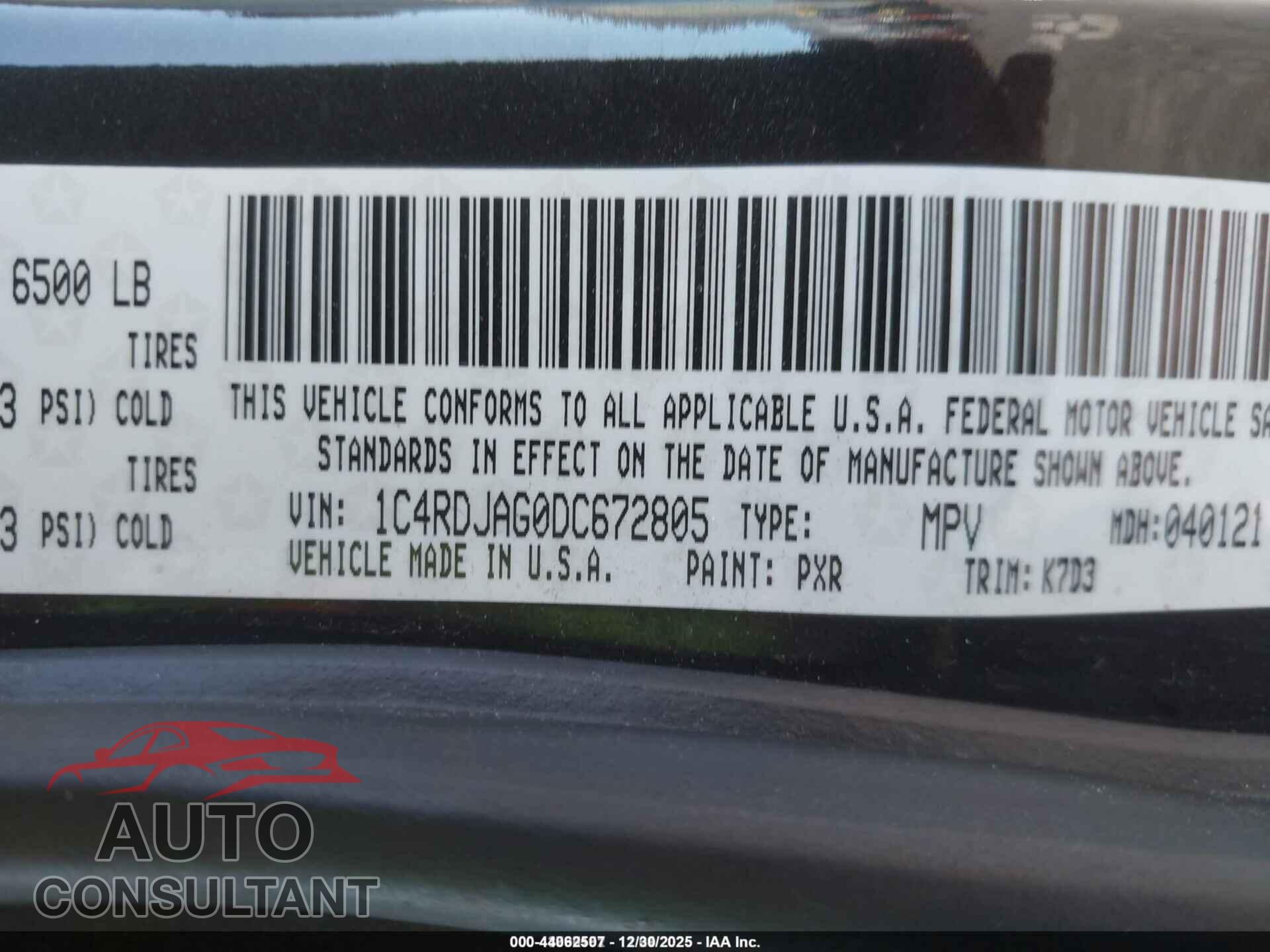 DODGE DURANGO 2013 - 1C4RDJAG0DC672805