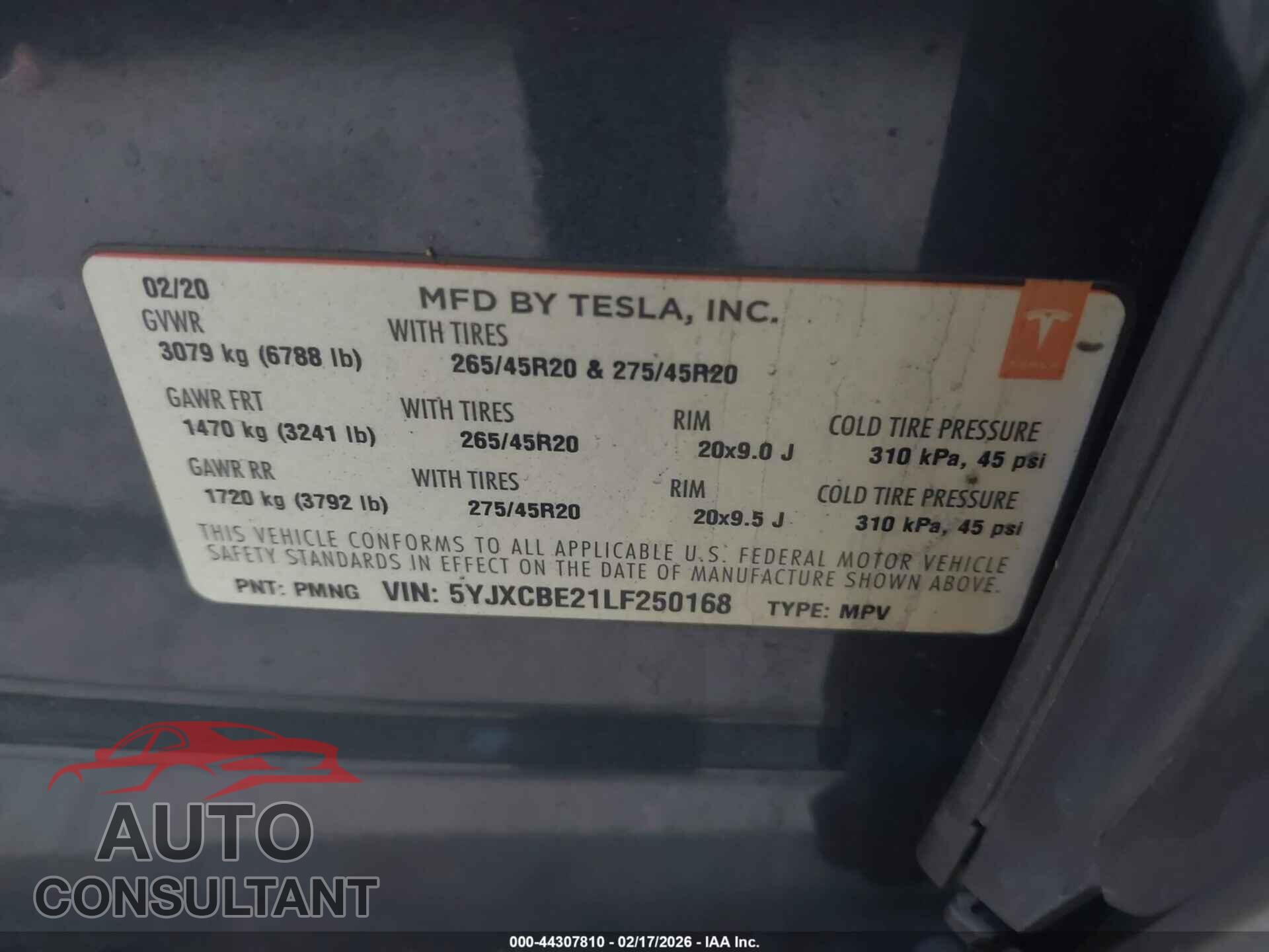 TESLA MODEL X 2020 - 5YJXCBE21LF250168