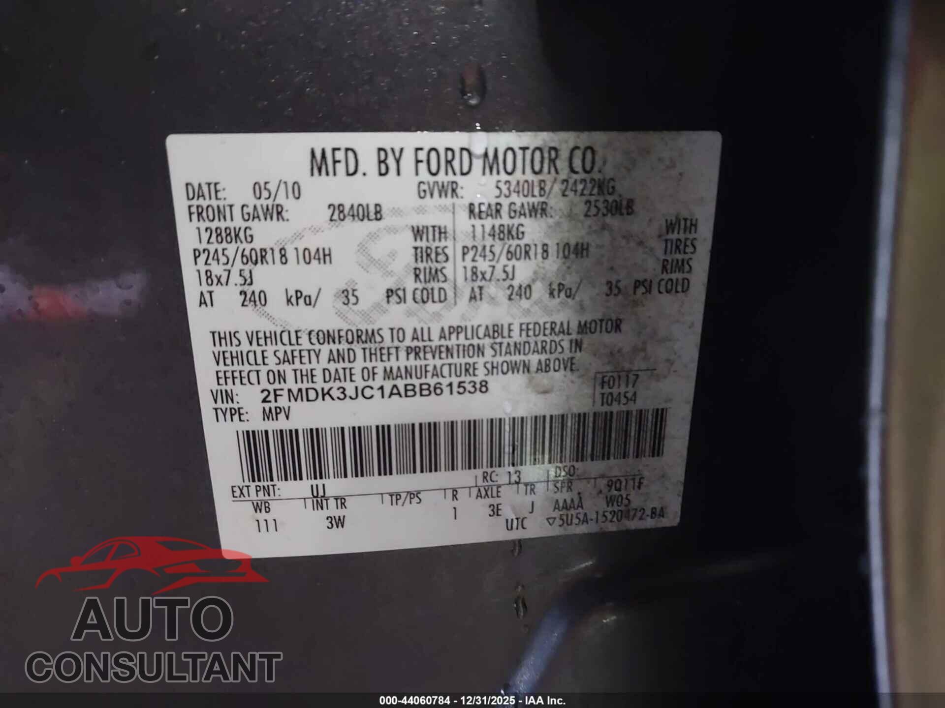 FORD EDGE 2010 - 2FMDK3JC1ABB61538