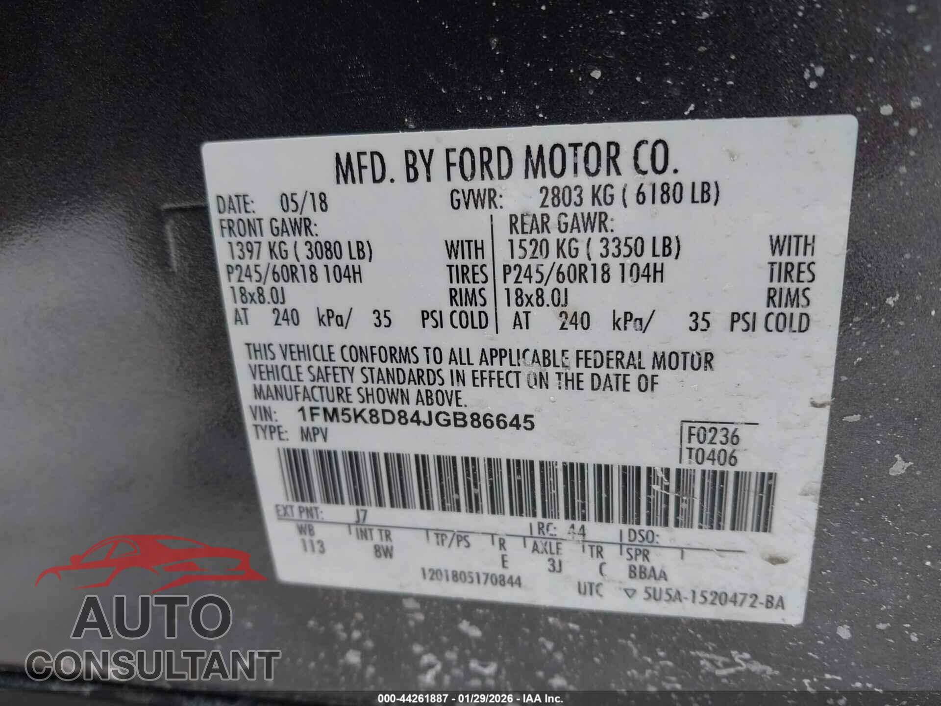 FORD EXPLORER 2018 - 1FM5K8D84JGB86645