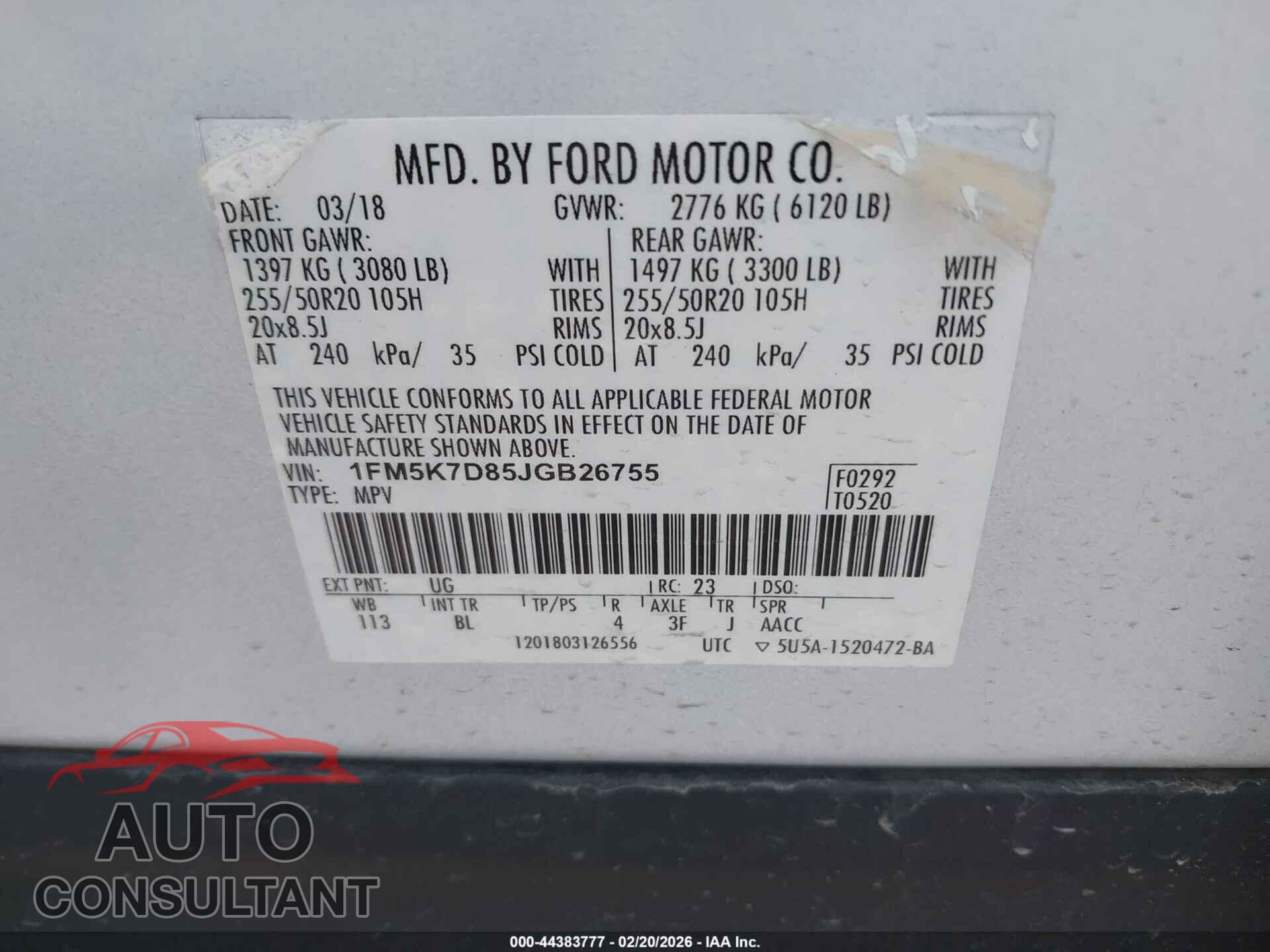 FORD EXPLORER 2018 - 1FM5K7D85JGB26755