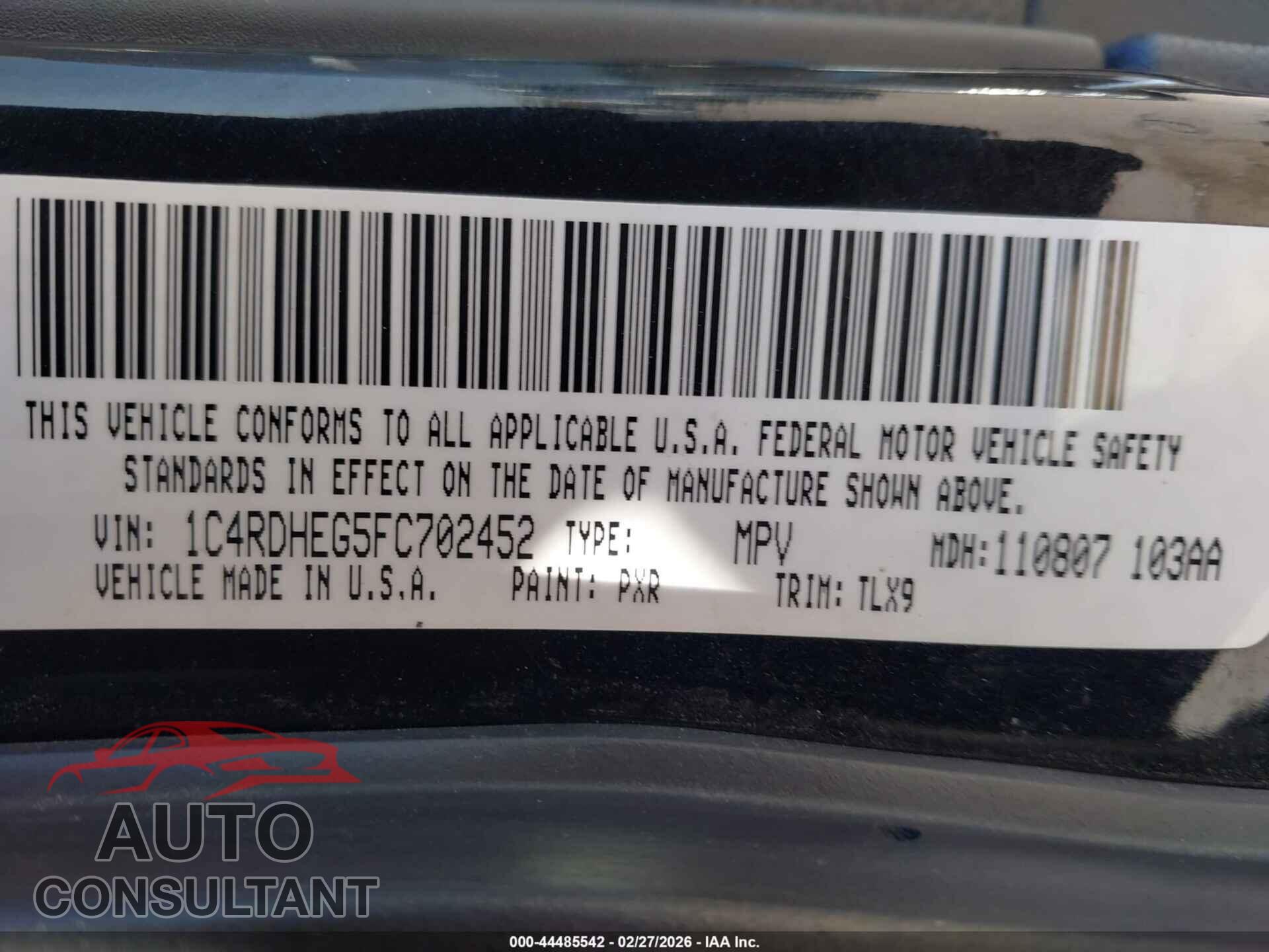 DODGE DURANGO 2015 - 1C4RDHEG5FC702452