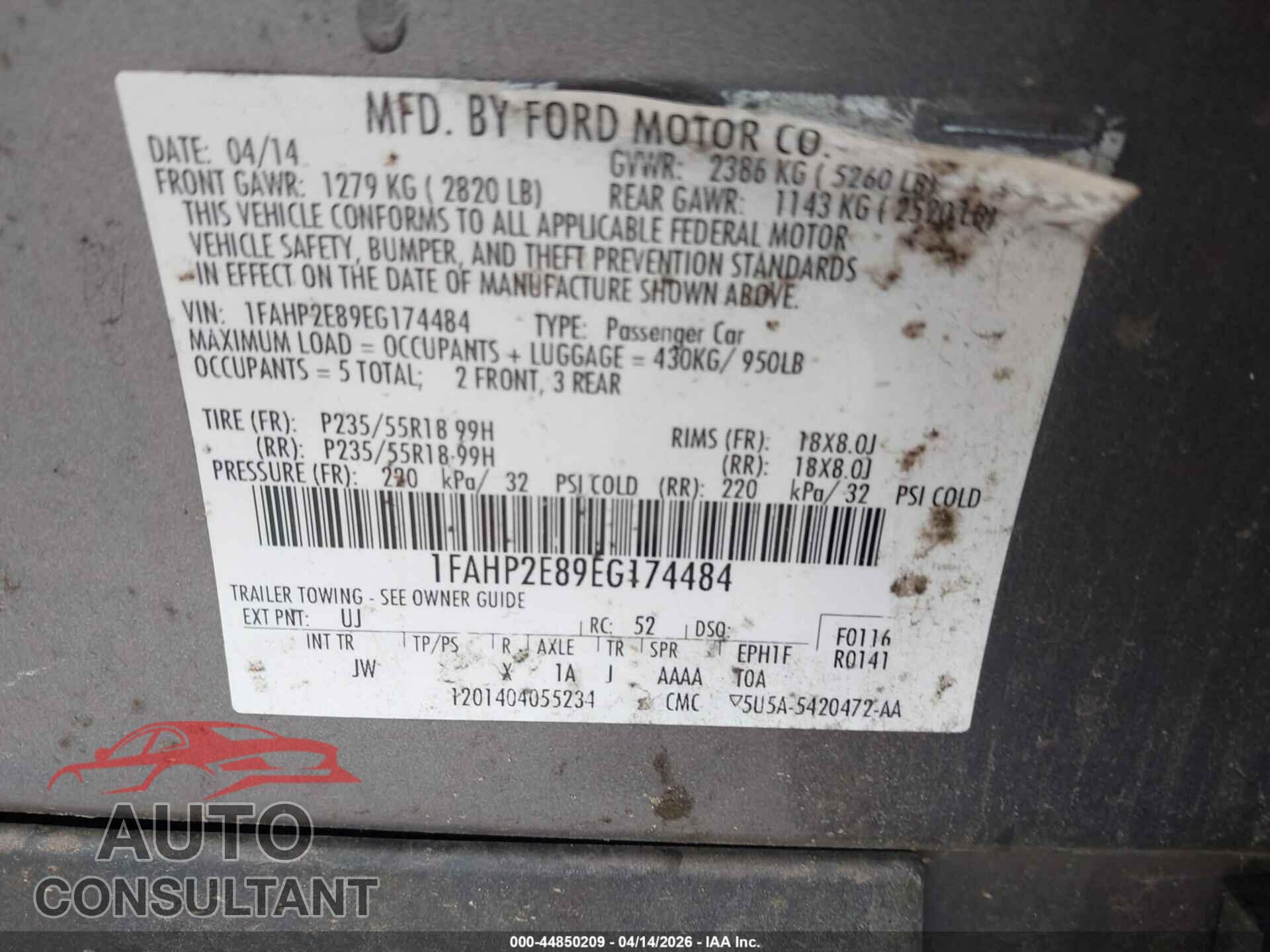 FORD TAURUS 2014 - 1FAHP2E89EG174484
