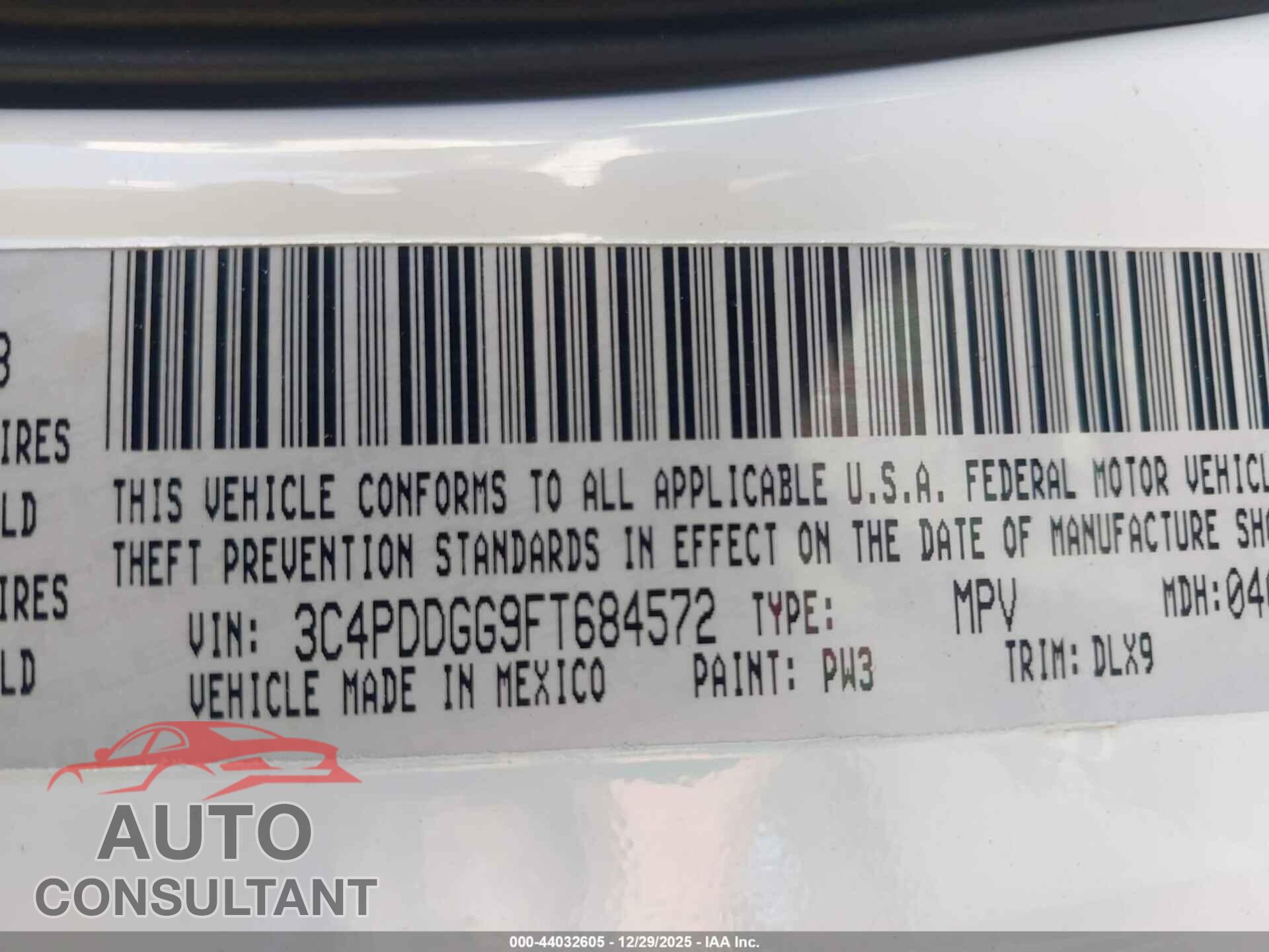 DODGE JOURNEY 2015 - 3C4PDDGG9FT684572