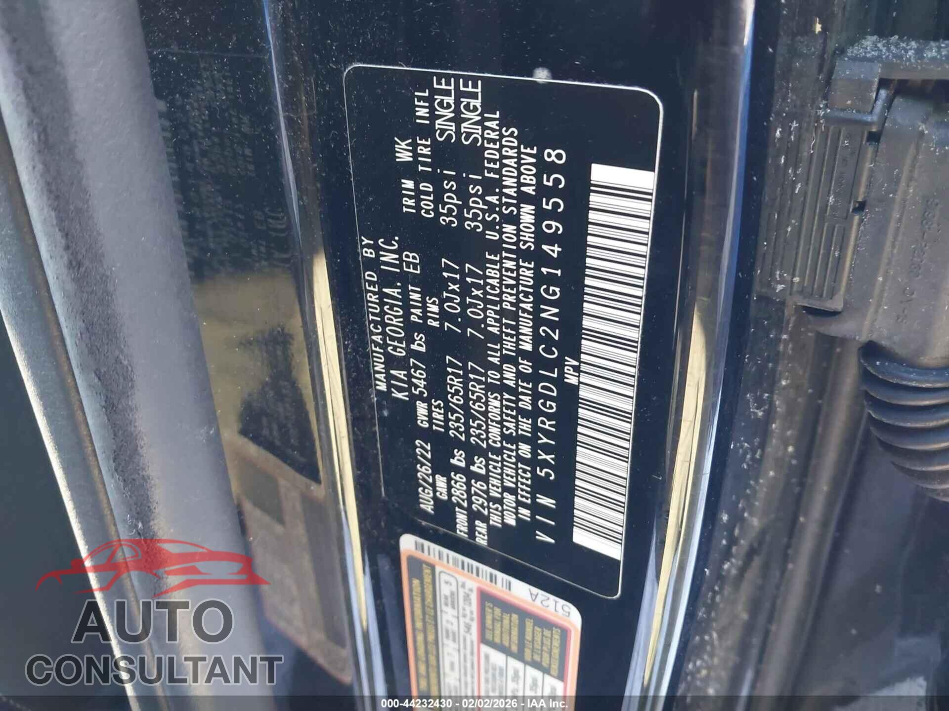 KIA SORENTO 2022 - 5XYRGDLC2NG149558