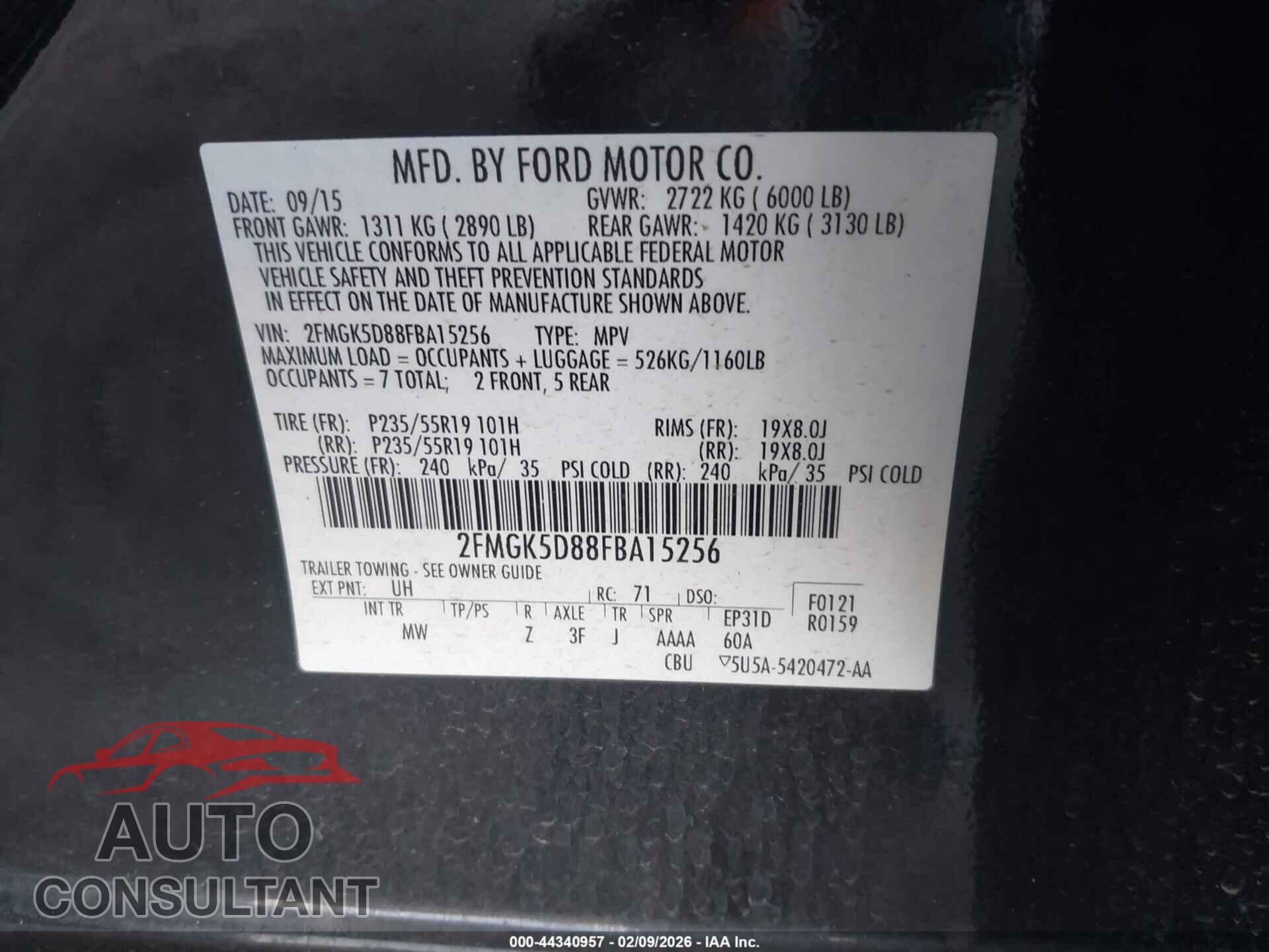 FORD FLEX 2015 - 2FMGK5D88FBA15256