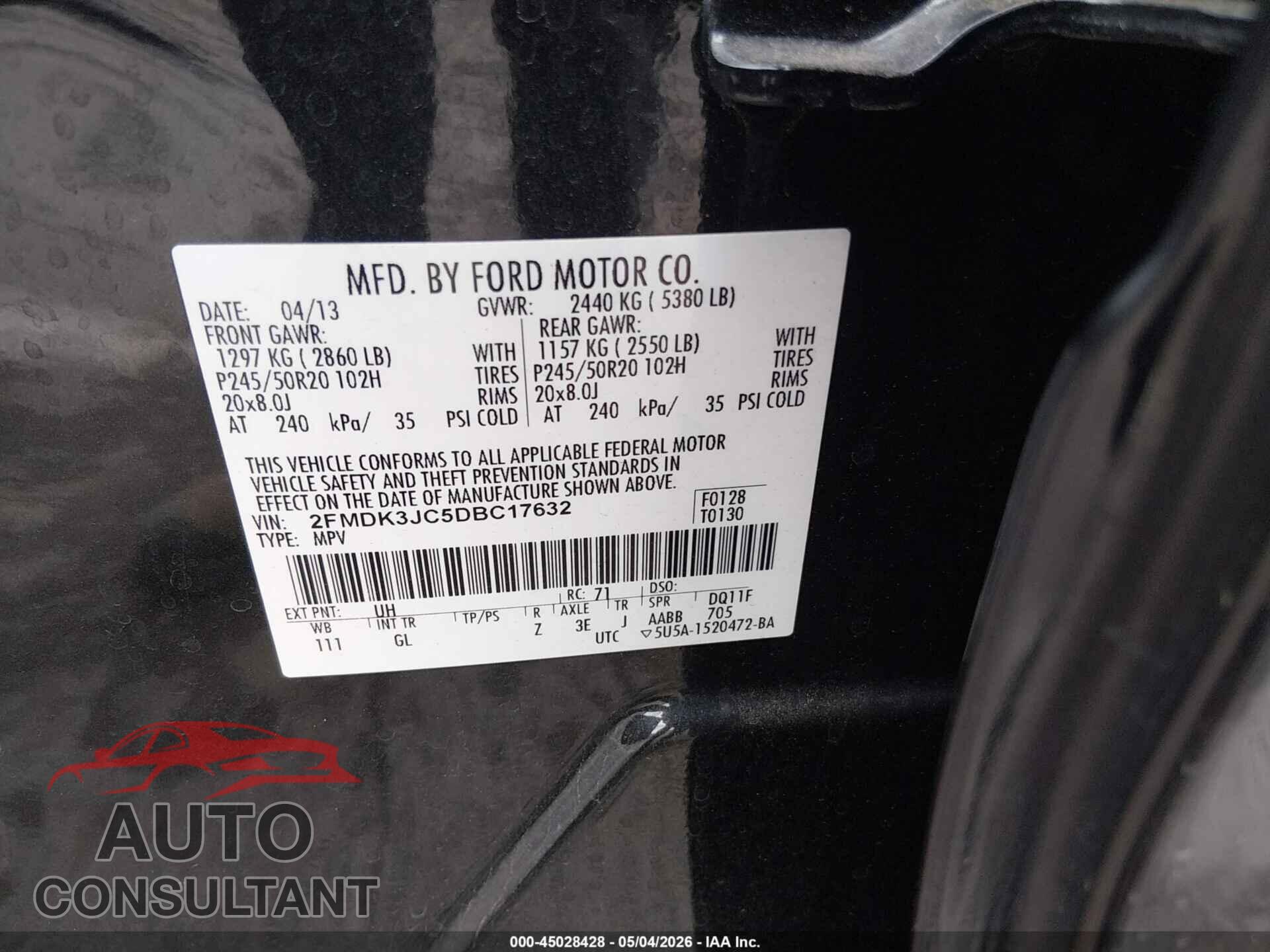 FORD EDGE 2013 - 2FMDK3JC5DBC17632