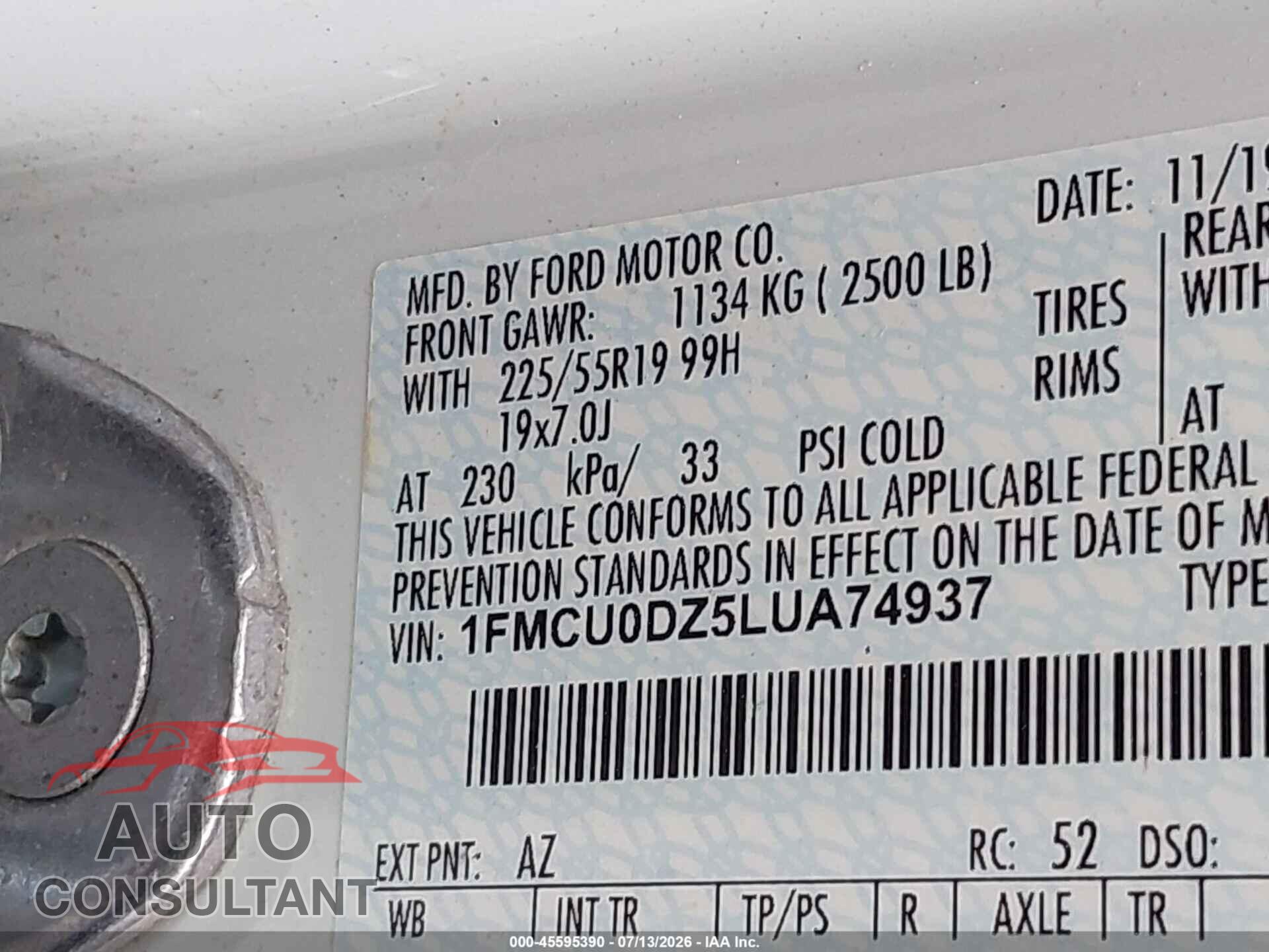 FORD ESCAPE 2020 - 1FMCU0DZ5LUA74937