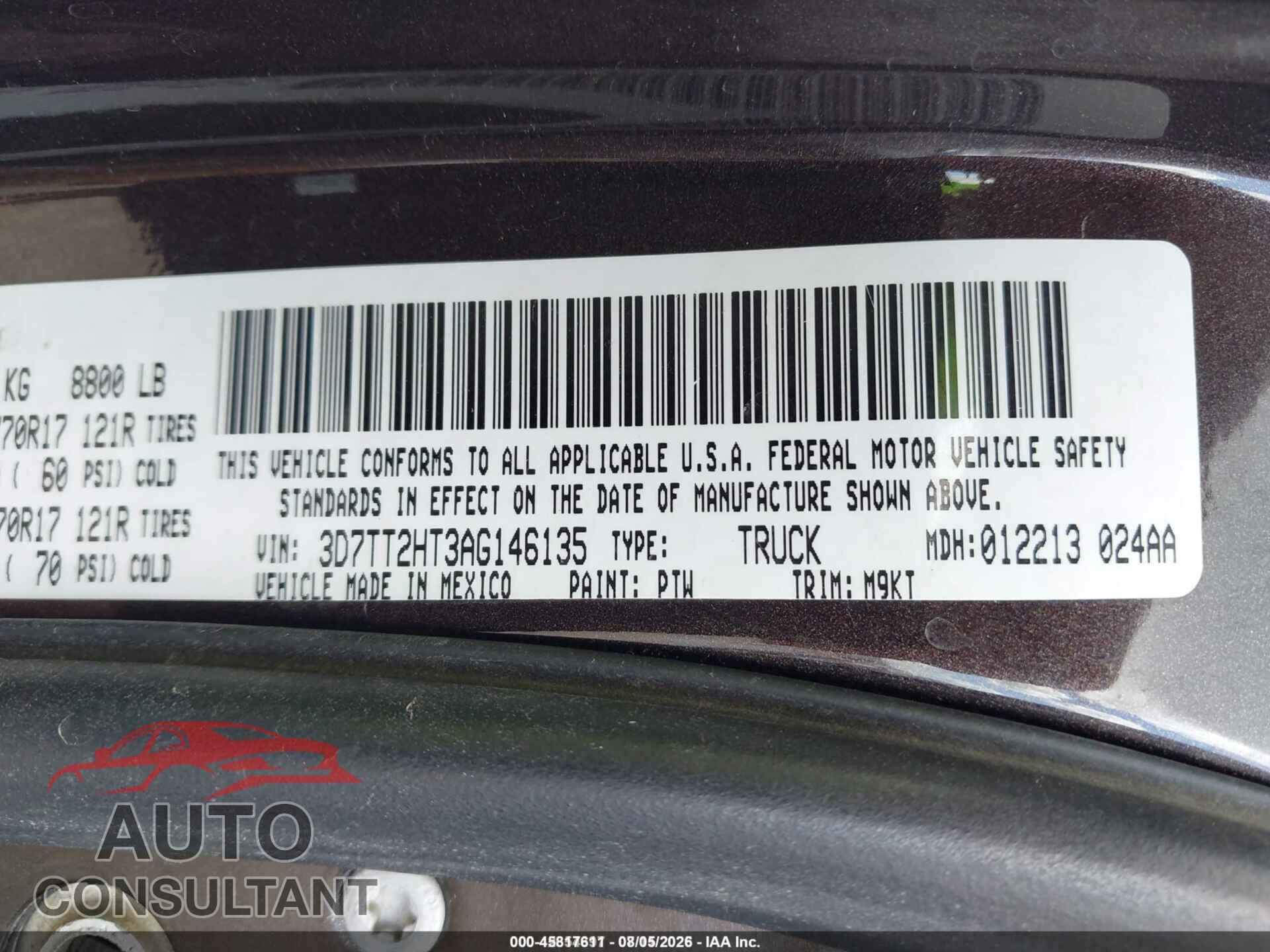 DODGE RAM 2500 2010 - 3D7TT2HT3AG146135